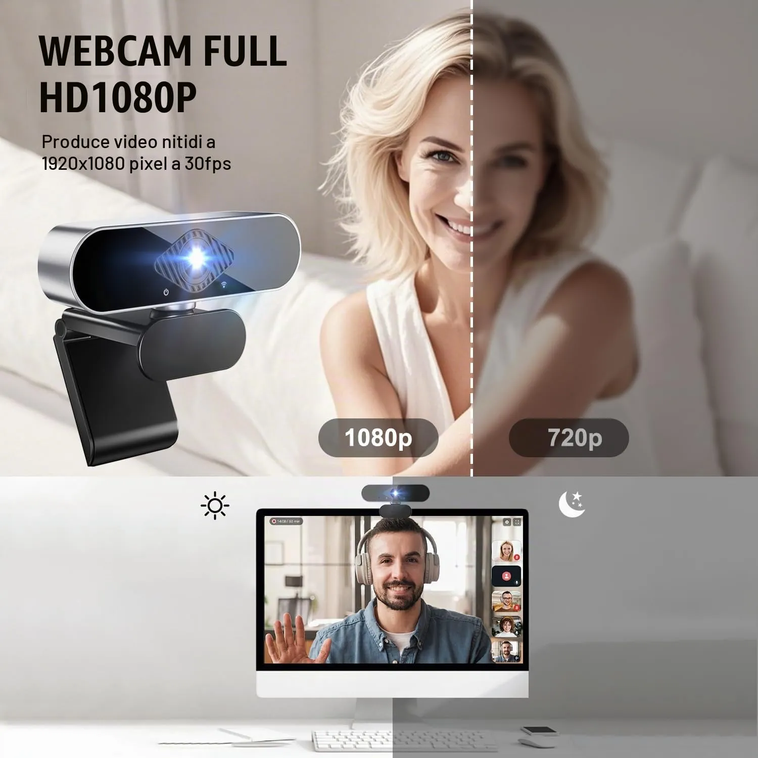 DAILINK Webcam Full HD 1080p con Microfono USB, Regolabile a 360°, Plug & Play per PC, Laptop, Mac, Zoom, Gaming, Twitch - immagine 4