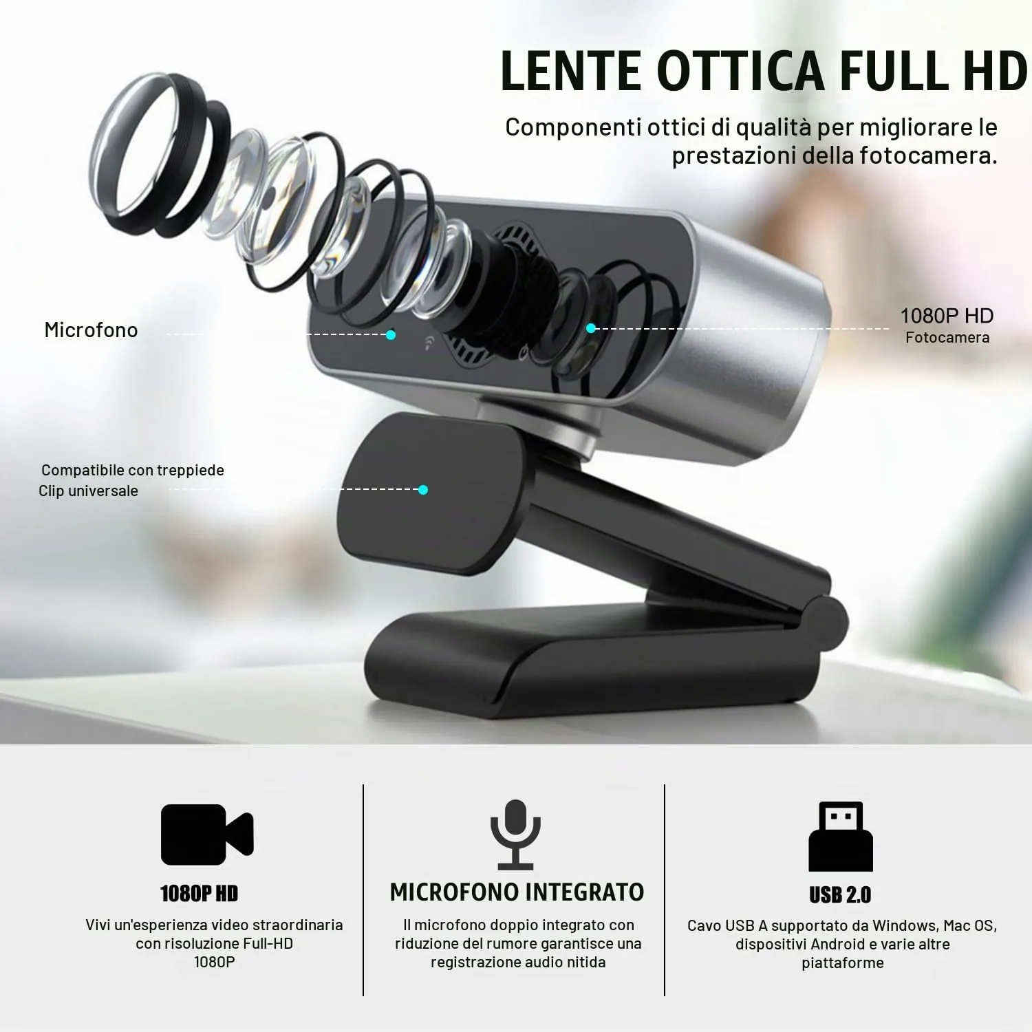 DAILINK Webcam Full HD 1080p con Microfono USB, Regolabile a 360°, Plug & Play per PC, Laptop, Mac, Zoom, Gaming, Twitch - immagine 7
