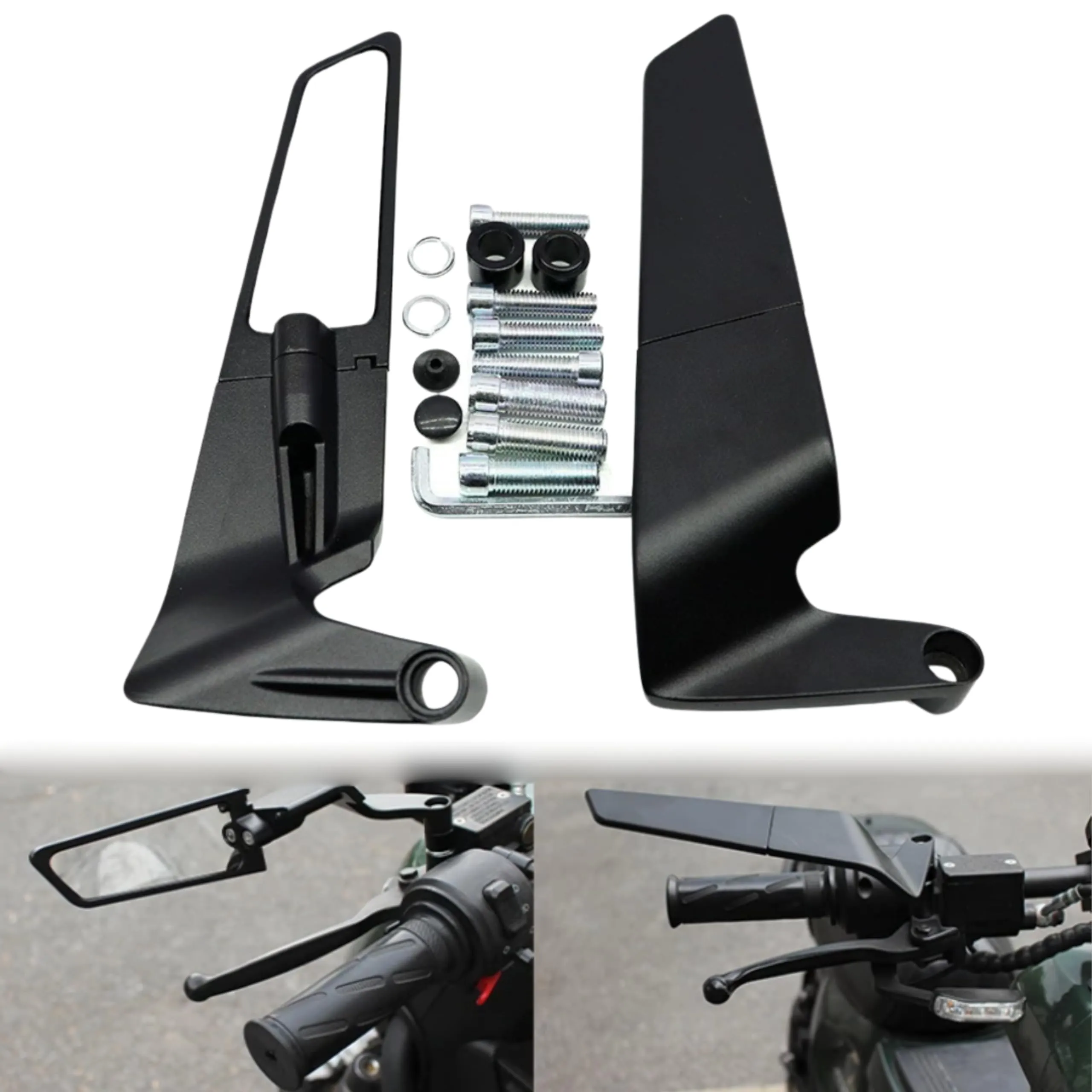 RAMCI ESSENTIALS Specchietti Manubrio Moto Universali Pieghevoli in Alluminio, Filettatura M8/M10, Nero, RI000 - immagine 1