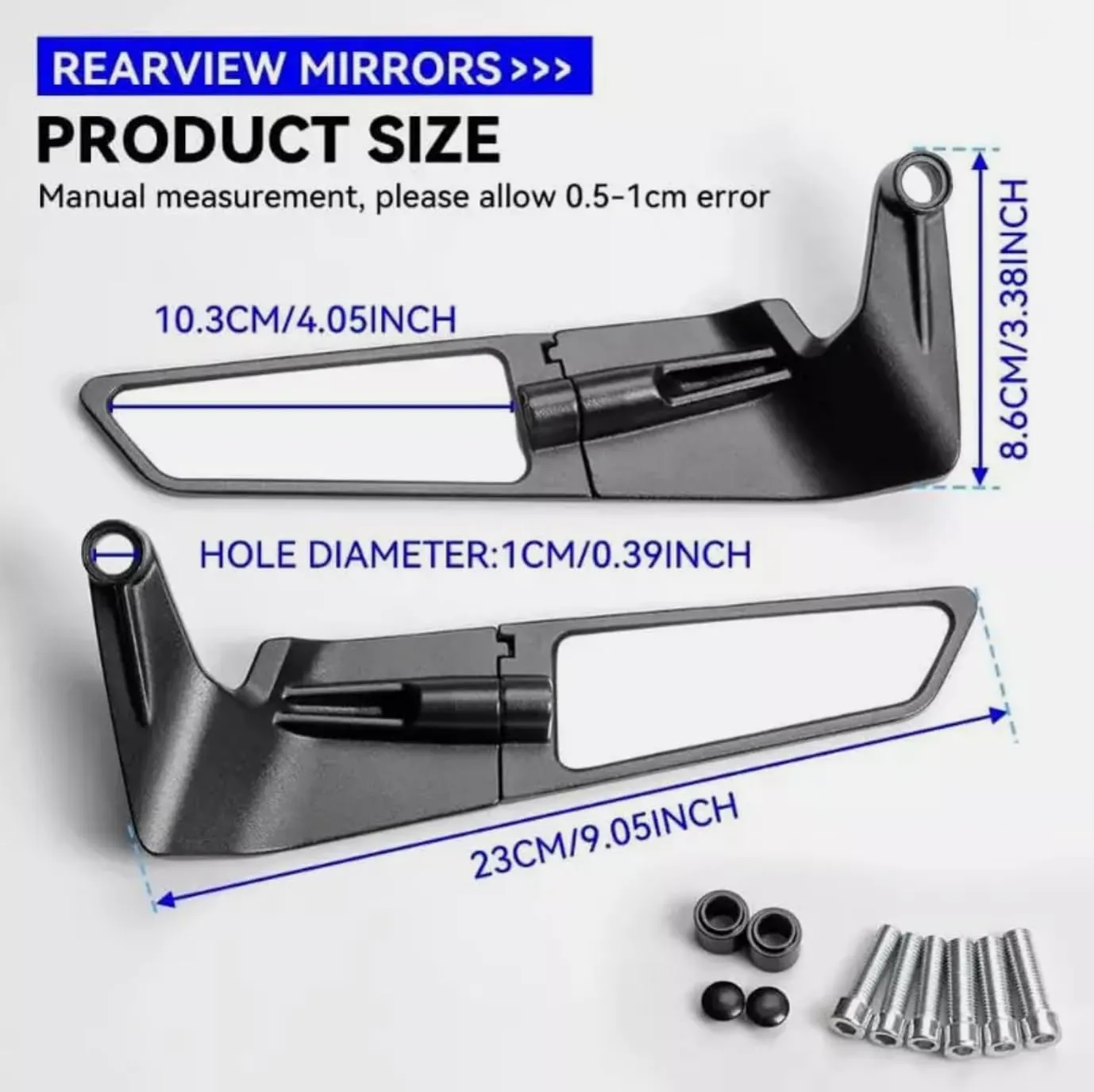 RAMCI ESSENTIALS Specchietti Manubrio Moto Universali Pieghevoli in Alluminio, Filettatura M8/M10, Nero, RI000 - immagine 3