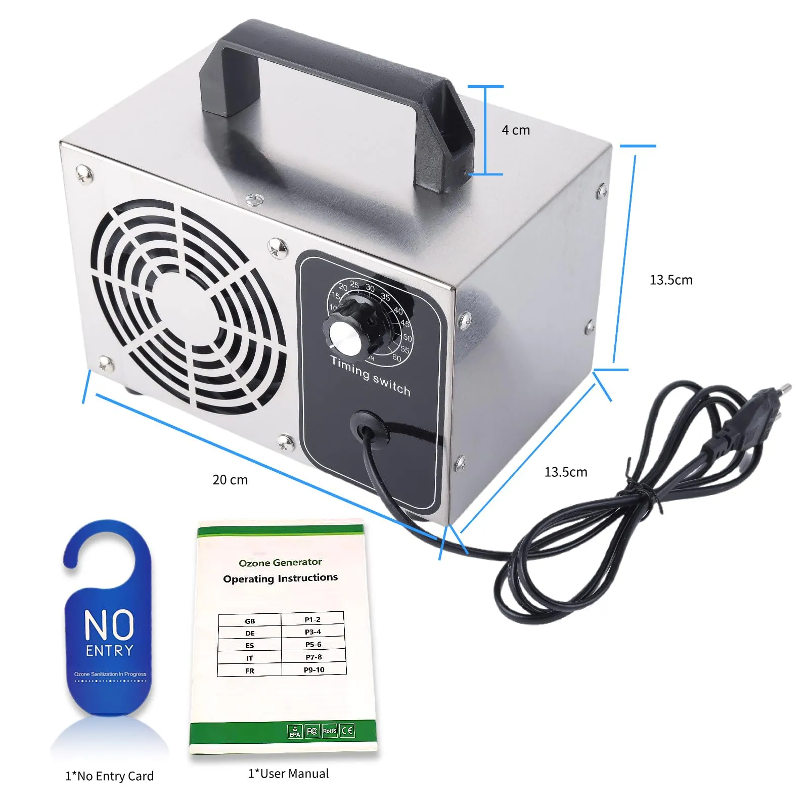 DawnMeet Generatore di Ozono 40000mg/h Portatile per Casa e Auto, Argento - immagine 2