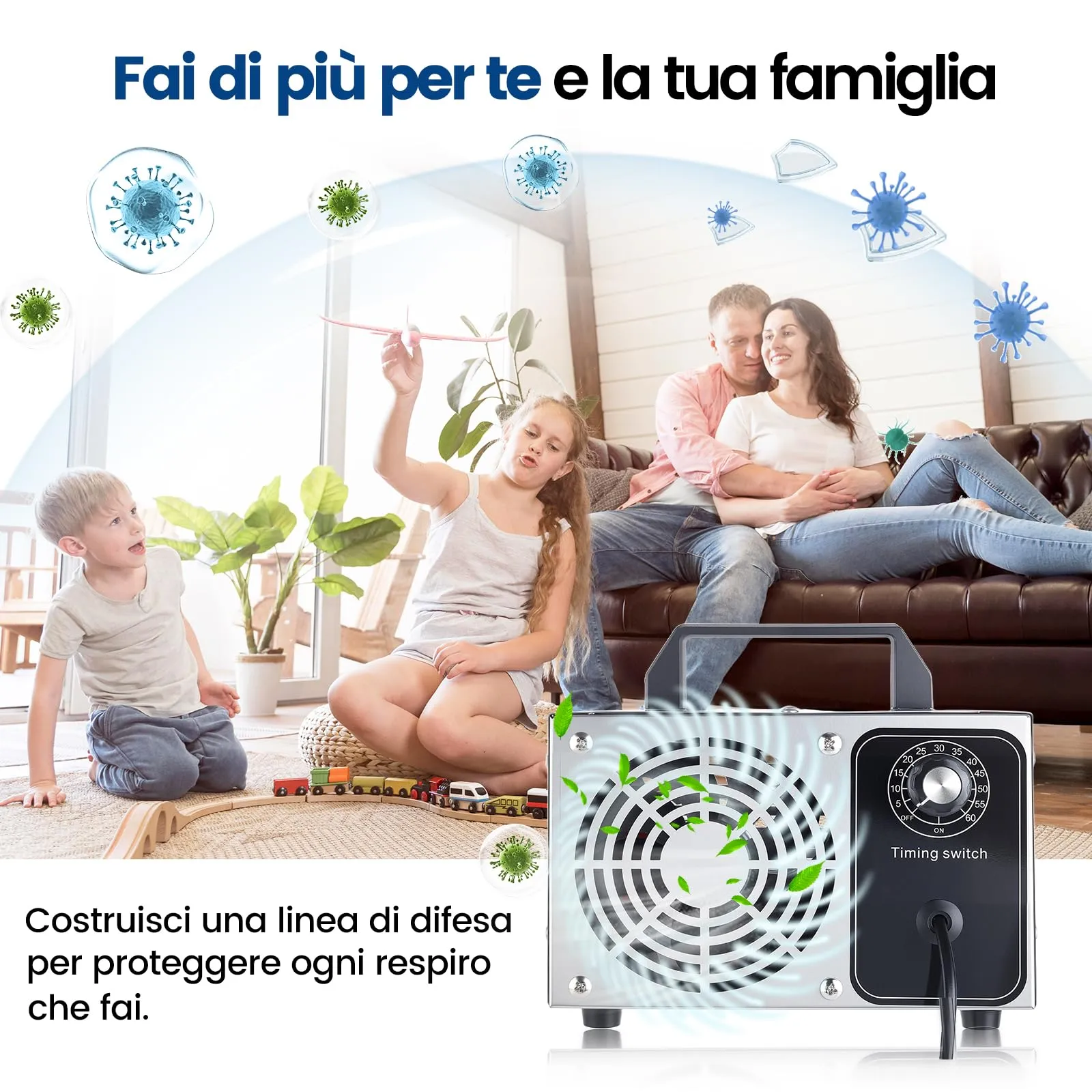 DawnMeet Generatore di Ozono 40000mg/h Portatile per Casa e Auto, Argento - immagine 3