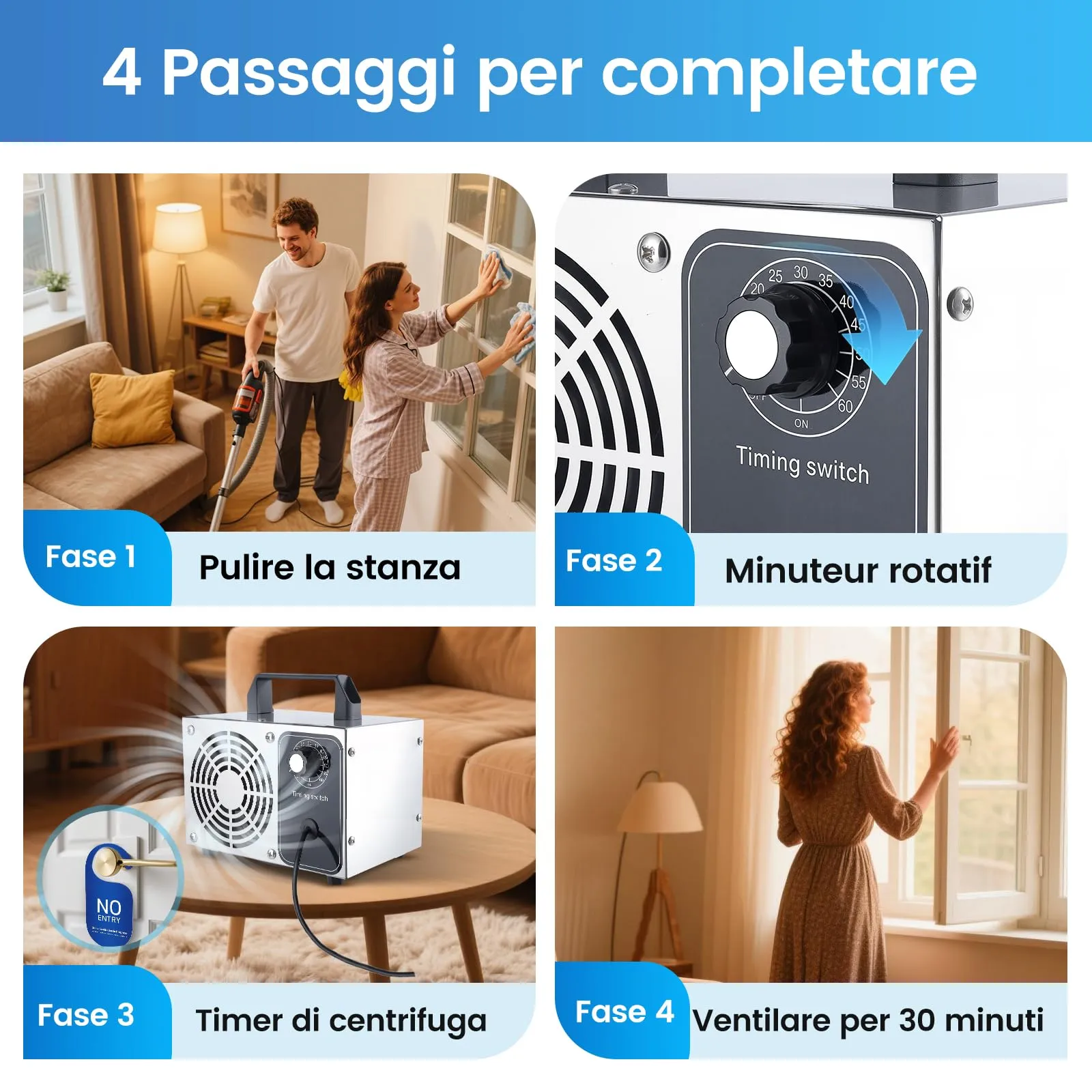 DawnMeet Generatore di Ozono 40000mg/h Portatile per Casa e Auto, Argento - immagine 4