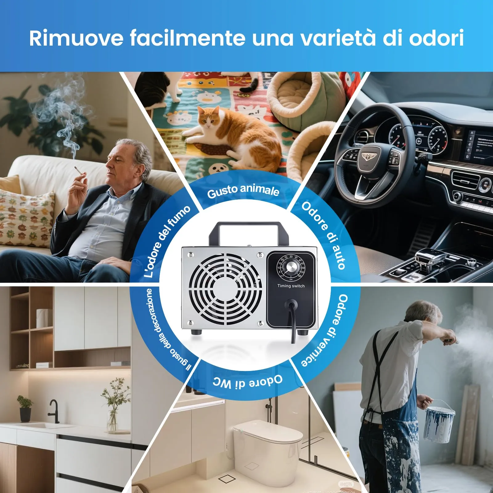 DawnMeet Generatore di Ozono 40000mg/h Portatile per Casa e Auto, Argento - immagine 6