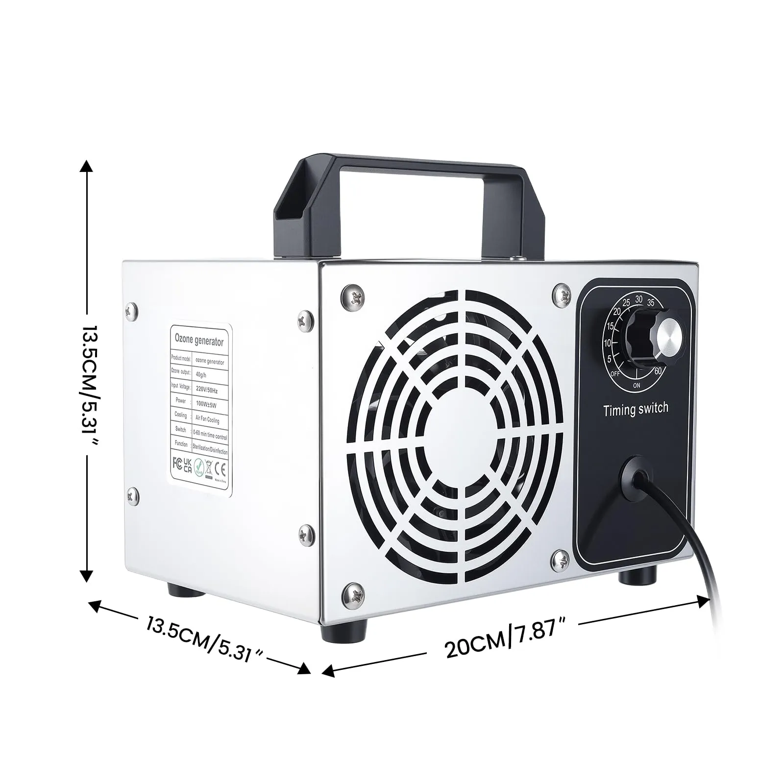 DawnMeet Generatore di Ozono 40000mg/h Portatile per Casa e Auto, Argento - immagine 7