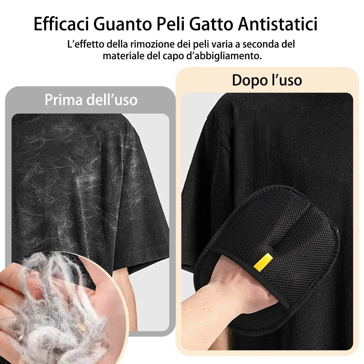 Kunoli Guanto Rimuovi Peli per Gatti e Cani, Spazzola per Tappeti e Divani, Nero, Taglia Unica - immagine 4