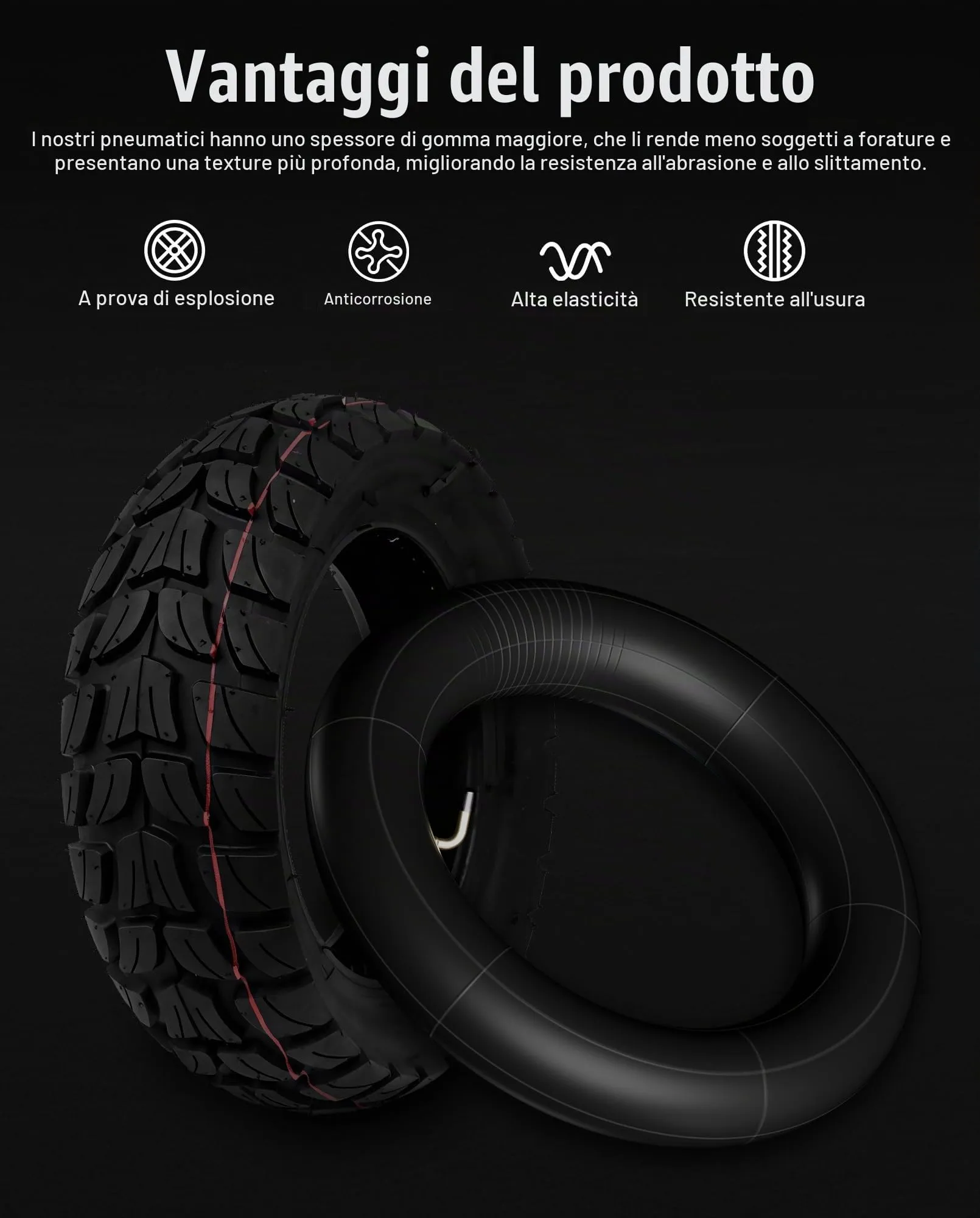 airwak Pneumatico Esterno e Tubo Interno 10 Pollici per Kukirin G2 MAX, Nero - immagine 3