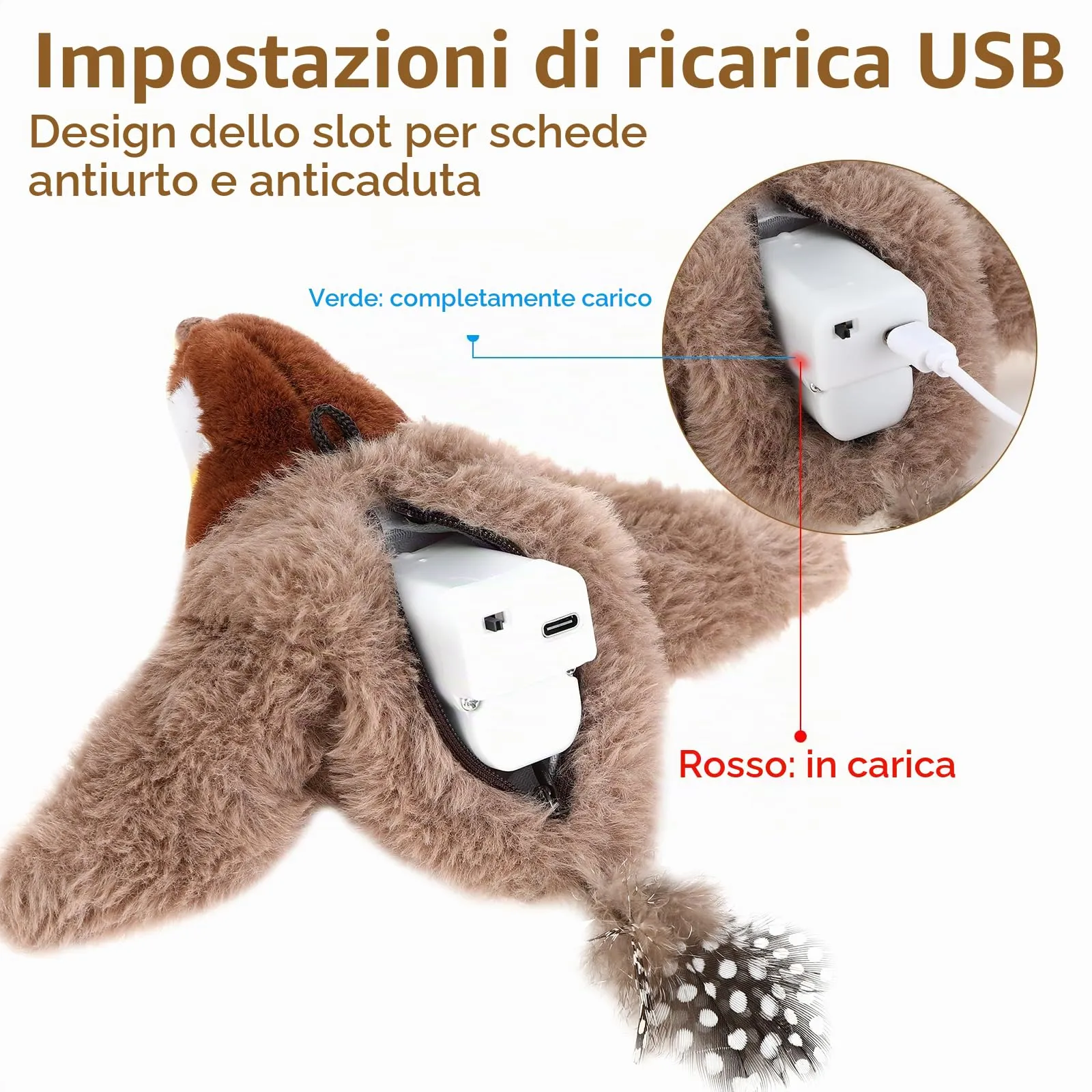 Collazoey Giocattolo Intelligente per Gatti a Forma di Uccellino Volante, Ricaricabile USB-C, Grigio, Piccolo - immagine 3