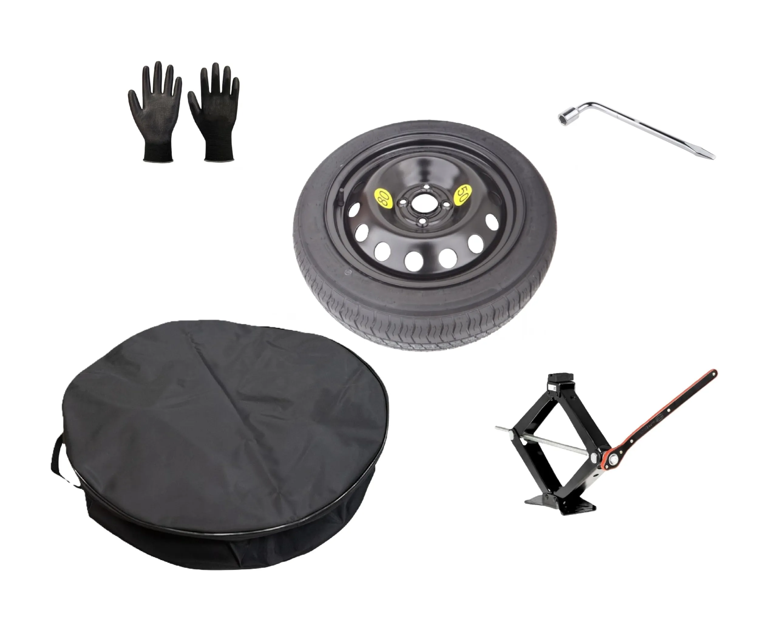 D'ANGELO 1988 Kit Ruotino di Scorta 125/85R16 per Fiat Grande Panda 2025 con Cric, Chiave, Guanti e Sacca - immagine 1