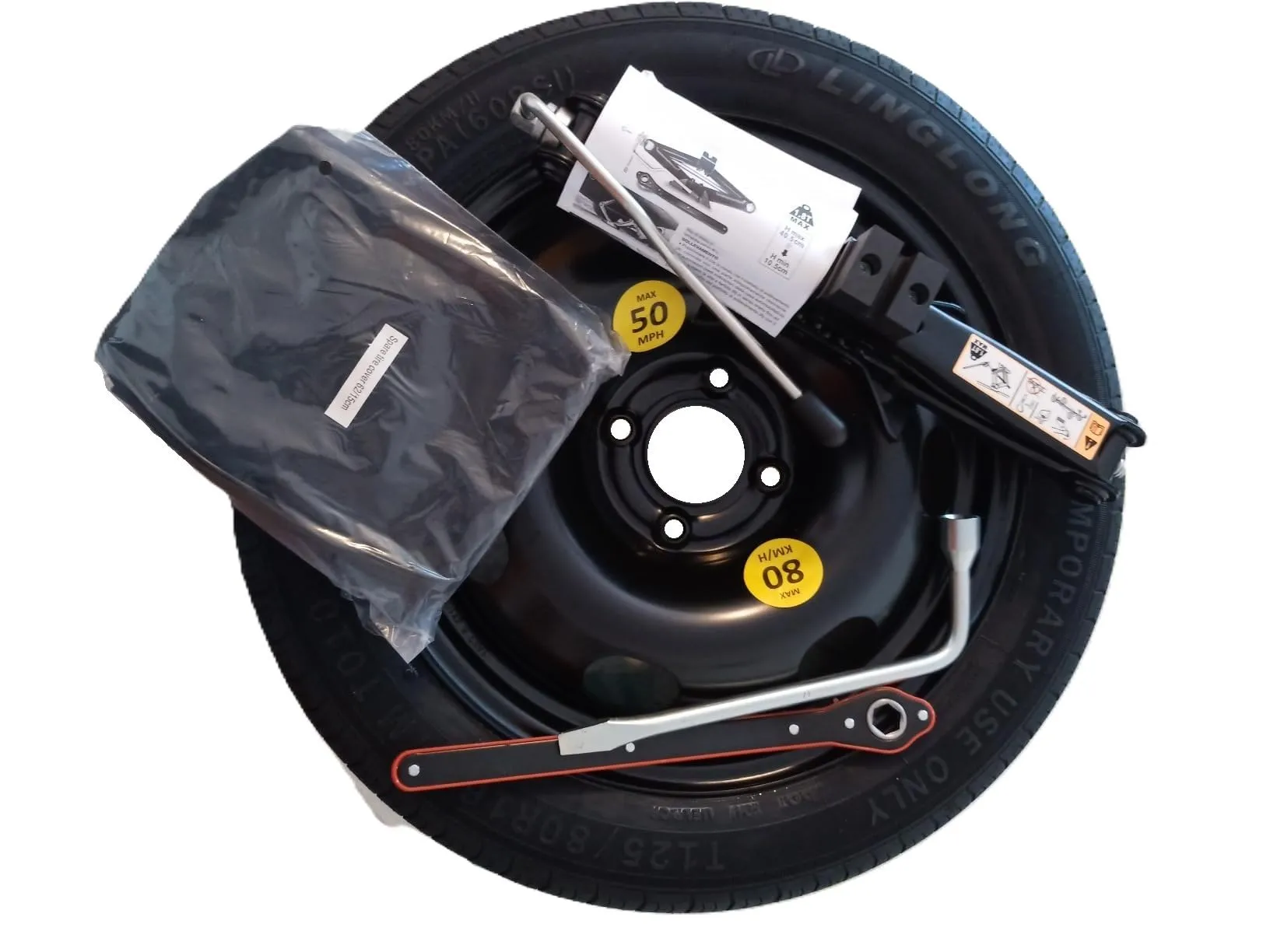 D'ANGELO 1988 Kit Ruotino di Scorta 125/85R16 per Fiat Grande Panda 2025 con Cric, Chiave, Guanti e Sacca - immagine 6