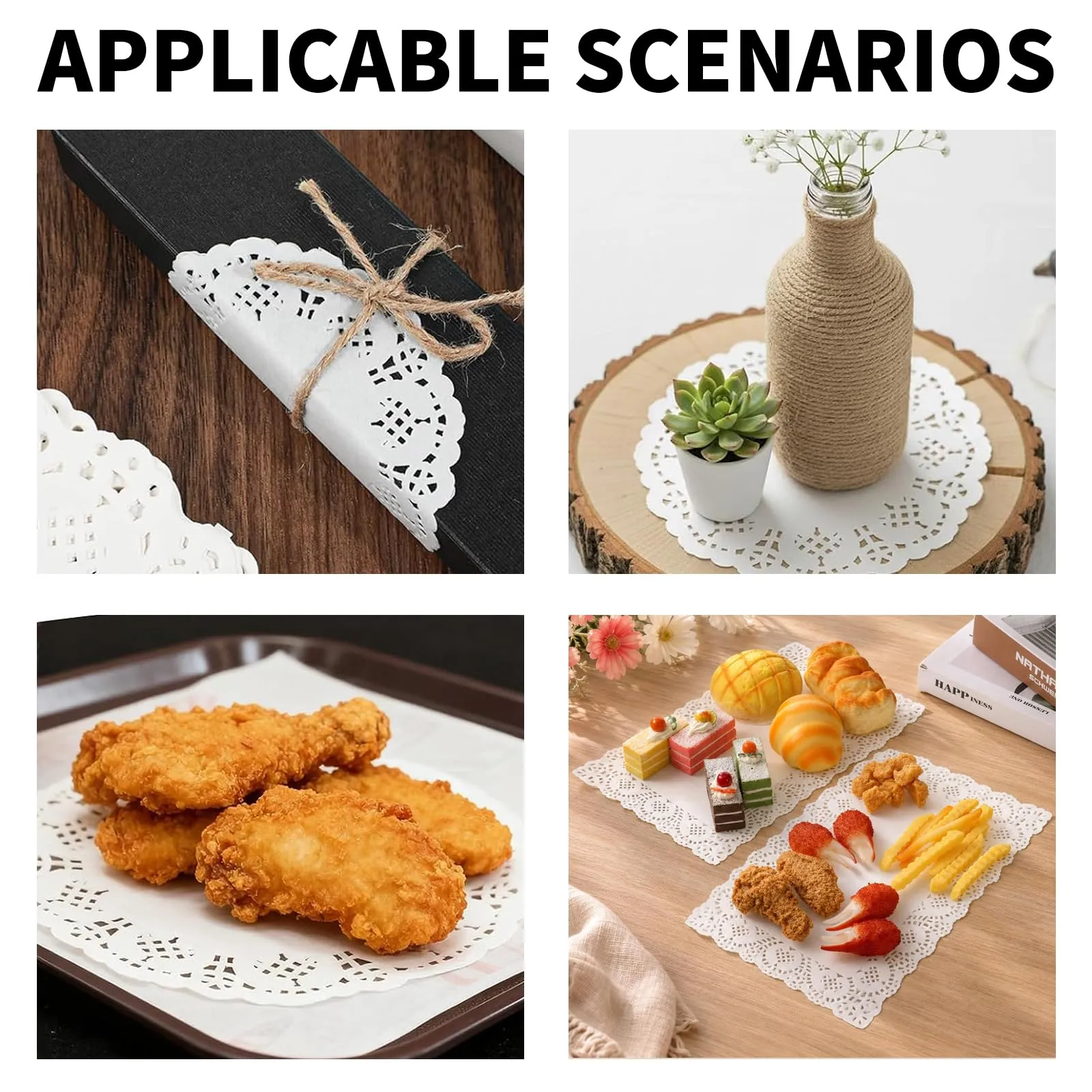Pyralidsg Centrini di Carta in Pizzo, 250 Pezzi, Assorbenti l'Olio per Torte, Dessert e Decorazione Piatti, Bianco - immagine 7