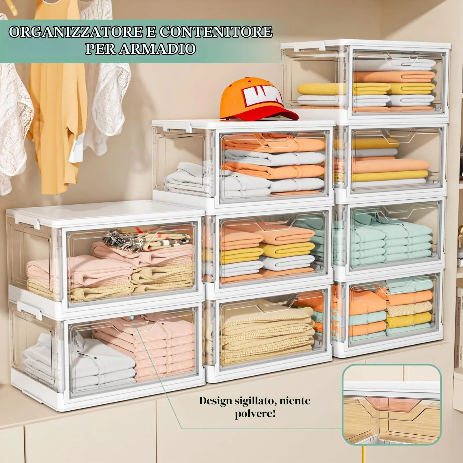StowBin Scatole Portaoggetti Impilabili con Coperchio, 4 Ripiani, 23L, Trasparenti - immagine 5