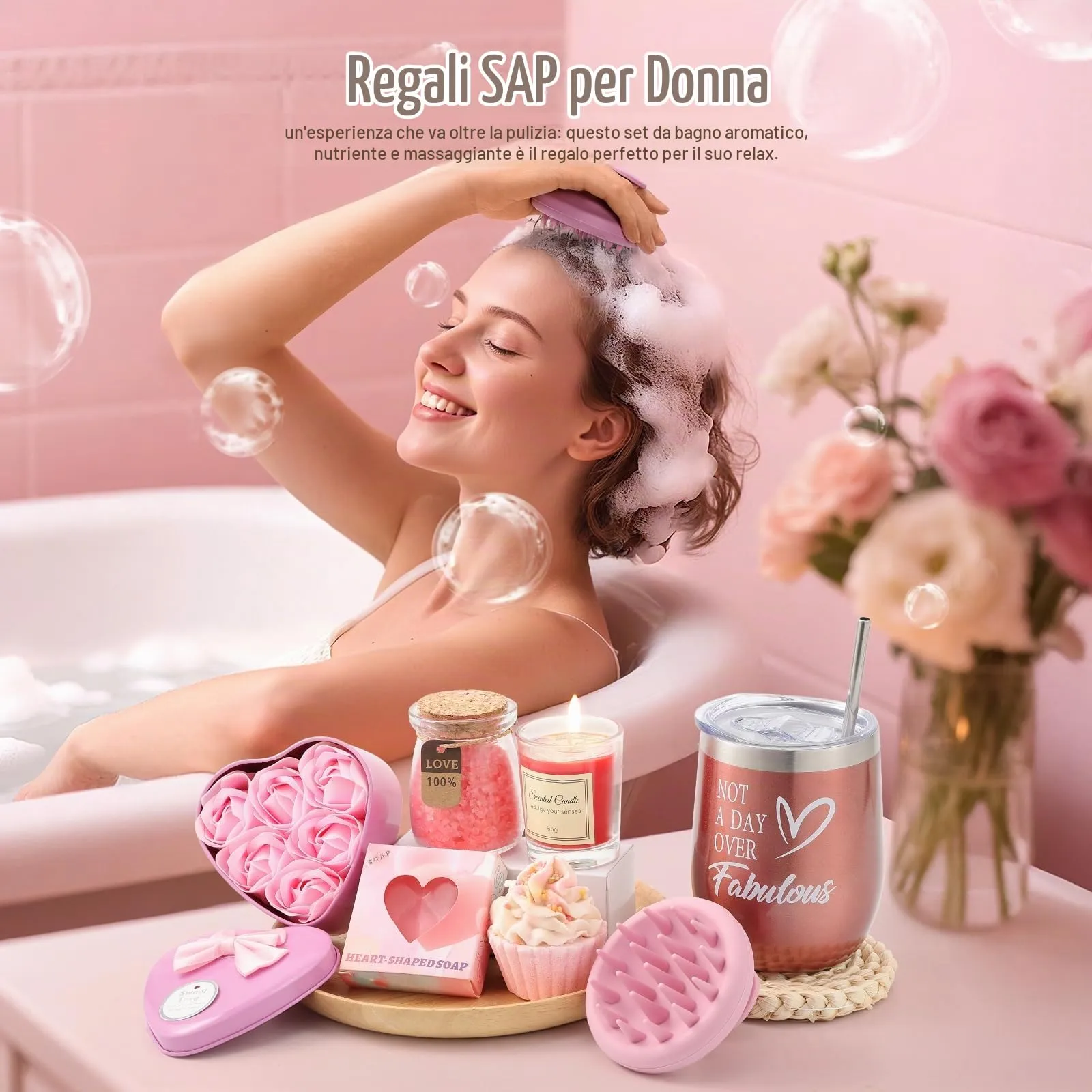 Dromlag Set Cofanetto Regalo Donna, 11 Pezzi SPA e Rilassamento, Rosa - immagine 3