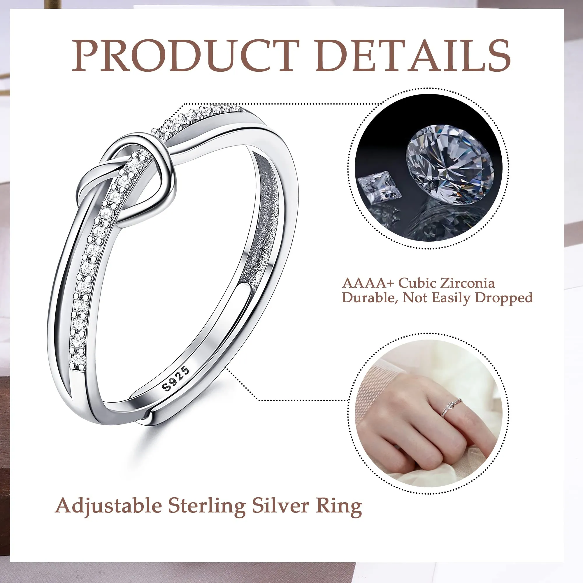 ADRAMATA Anello Regolabile Nodo d'Amore in Argento 925 per Donna - immagine 2