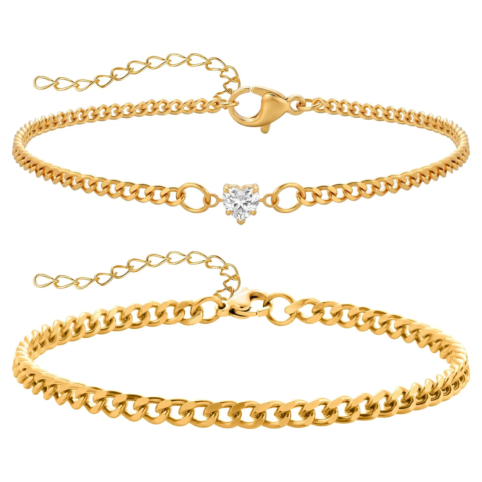 J.Fée Bracciali Coppia Amicizia in Argento 925 e Oro con Zirconi a Cuore, 21 cm - immagine 1