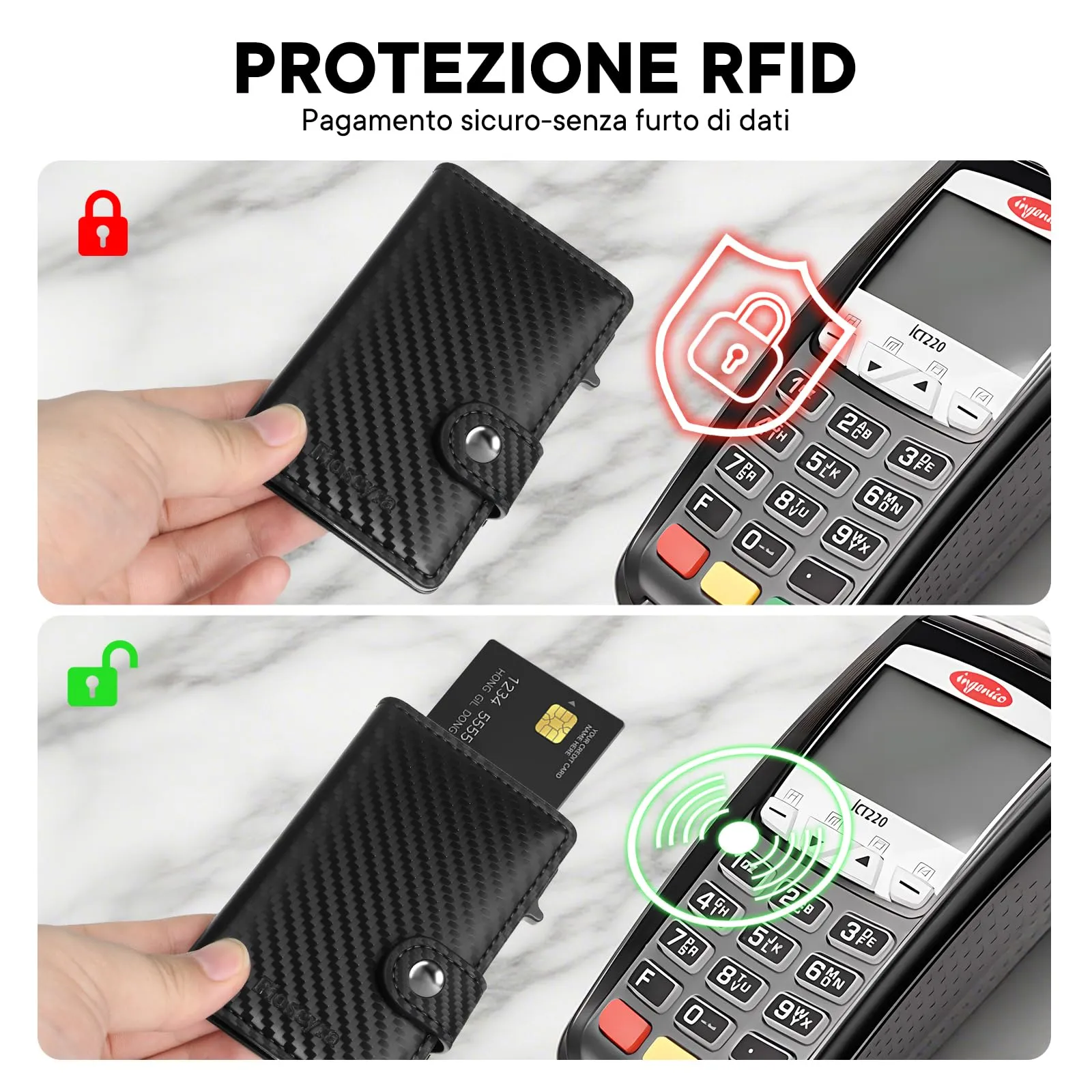 Fioscyra Portafoglio Slim in Fibra di Carbonio con Protezione RFID e Tasca Portamonete con Cerniera - immagine 4