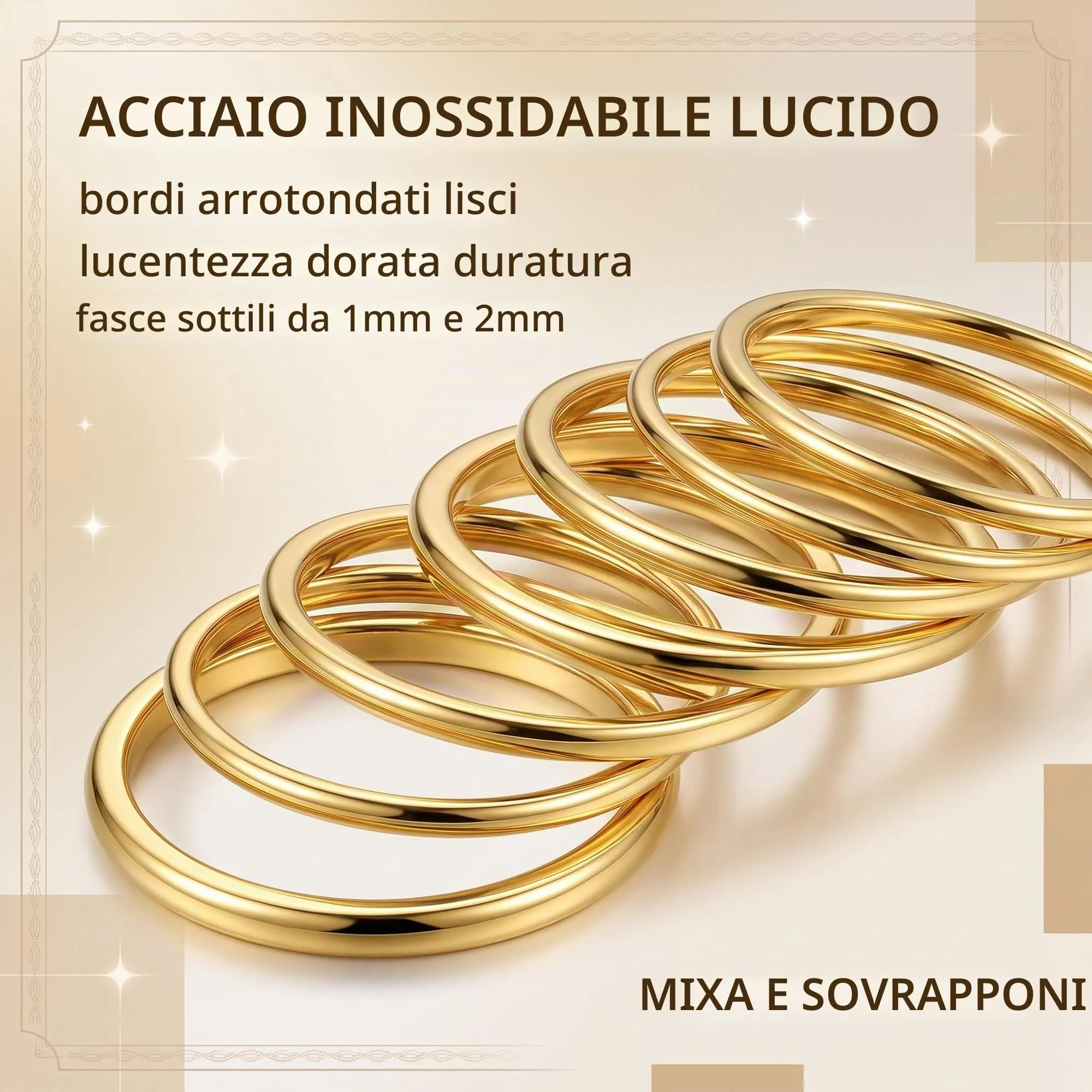 DBCEJF Set 12 Anelli Donna in Acciaio Inossidabile Oro, Fedine Sottili 1mm e 2mm Impilabili, Taglie 5-10 - immagine 4