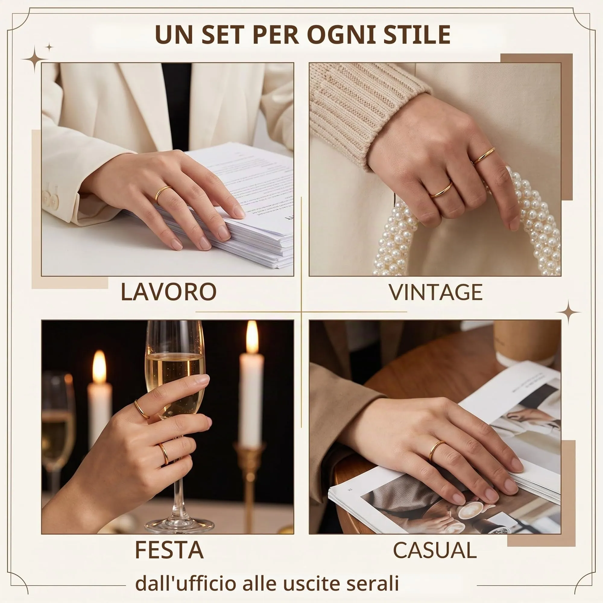 DBCEJF Set 12 Anelli Donna in Acciaio Inossidabile Oro, Fedine Sottili 1mm e 2mm Impilabili, Taglie 5-10 - immagine 5