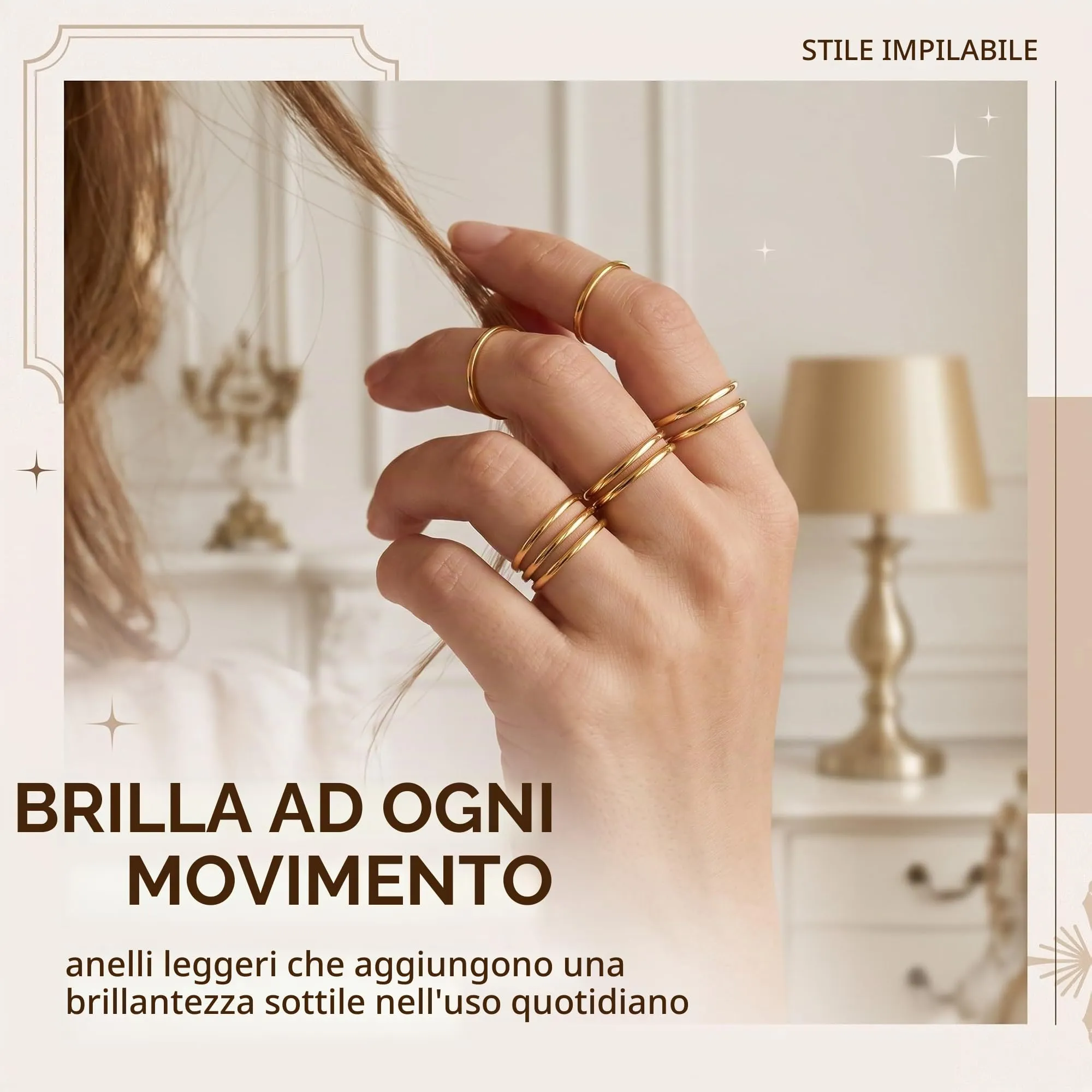DBCEJF Set 12 Anelli Donna in Acciaio Inossidabile Oro, Fedine Sottili 1mm e 2mm Impilabili, Taglie 5-10 - immagine 7