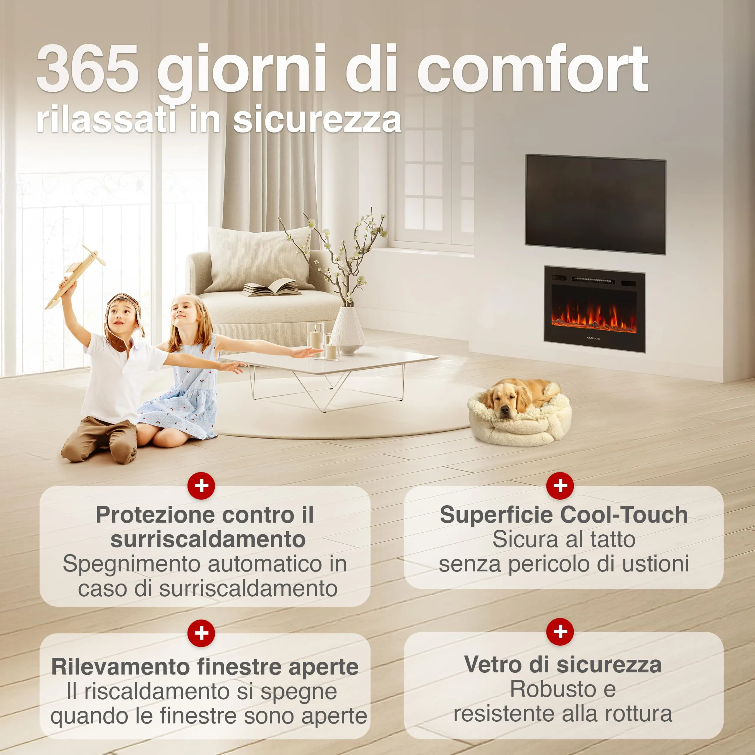 KAMINIO Marlon PRO 24 Camino elettrico da incasso, parete o appoggio, Nero - immagine 5
