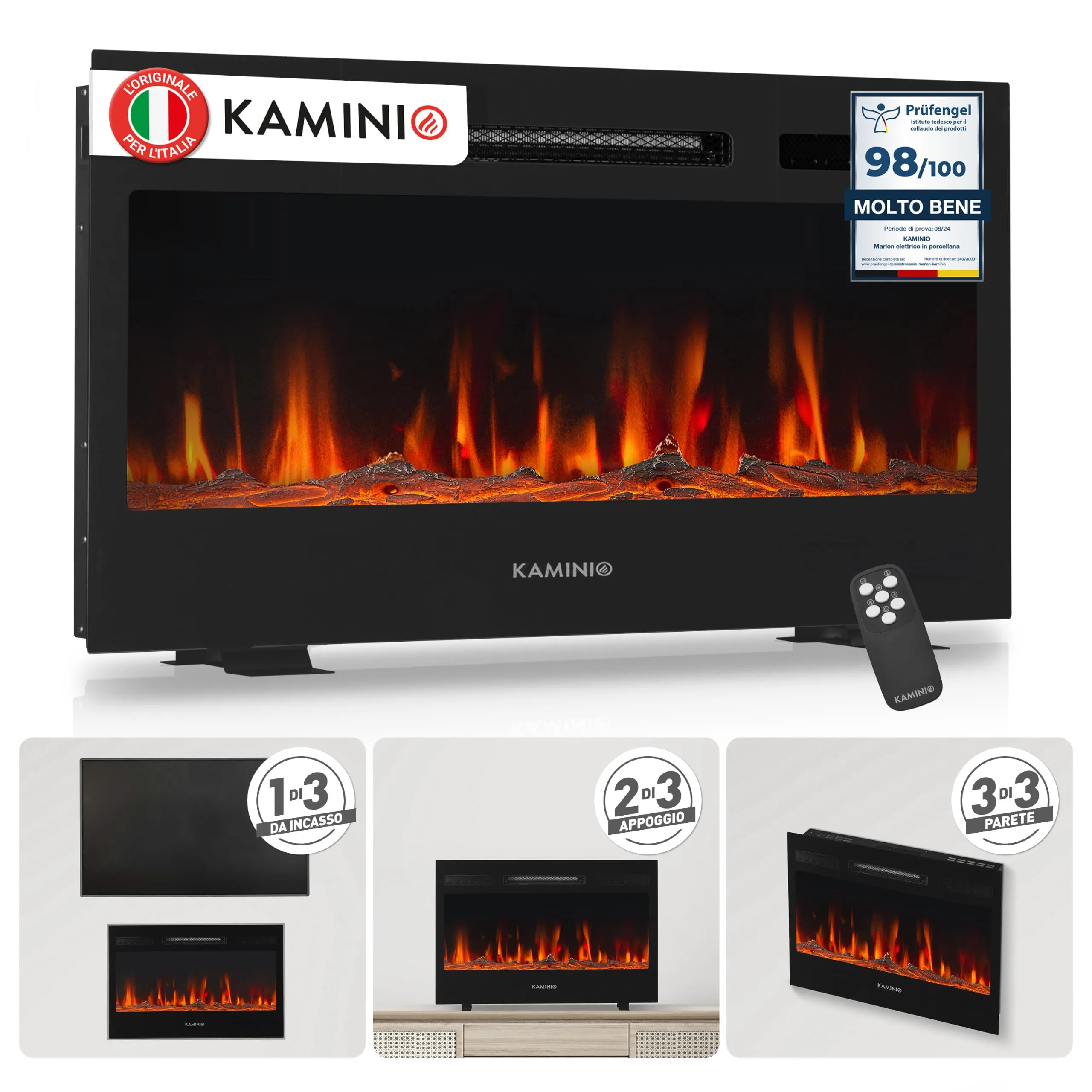 KAMINIO Marlon PRO 30 Camino Elettrico da Incasso, Parete o Appoggio - immagine 1