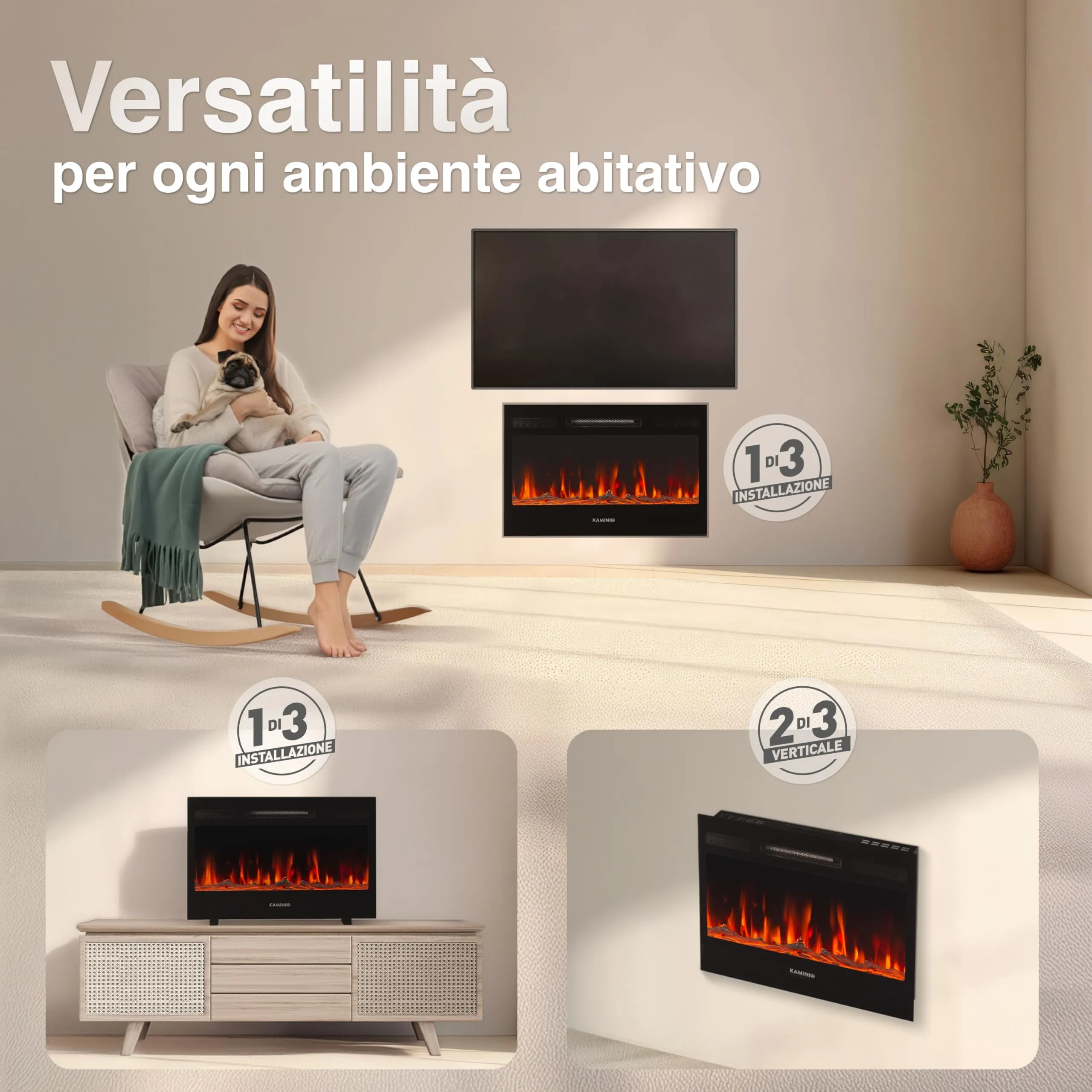 KAMINIO Marlon PRO 30 Camino Elettrico da Incasso, Parete o Appoggio - immagine 2