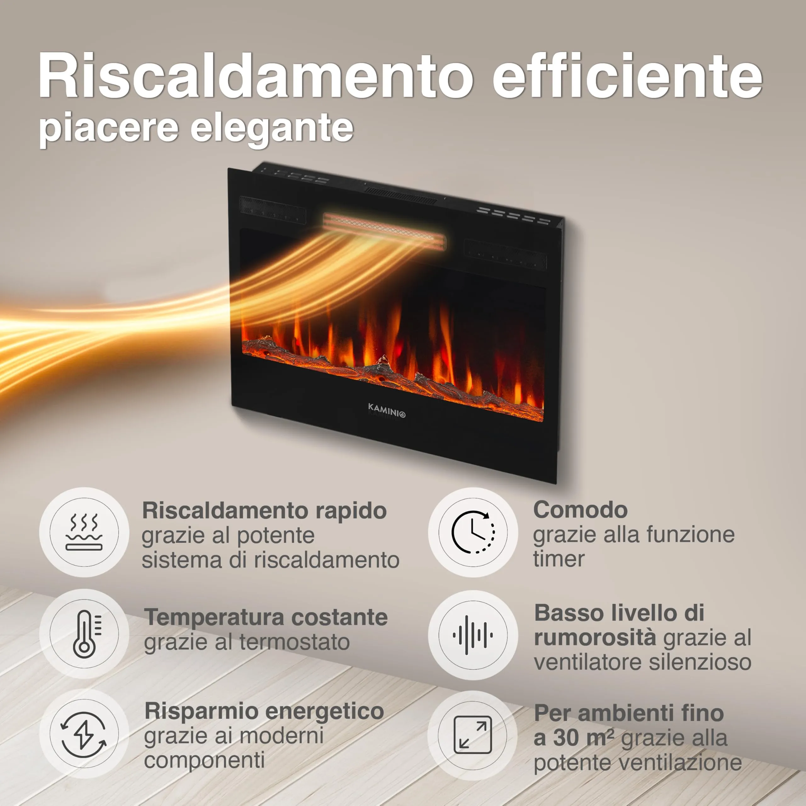 KAMINIO Marlon PRO 30 Camino Elettrico da Incasso, Parete o Appoggio - immagine 4