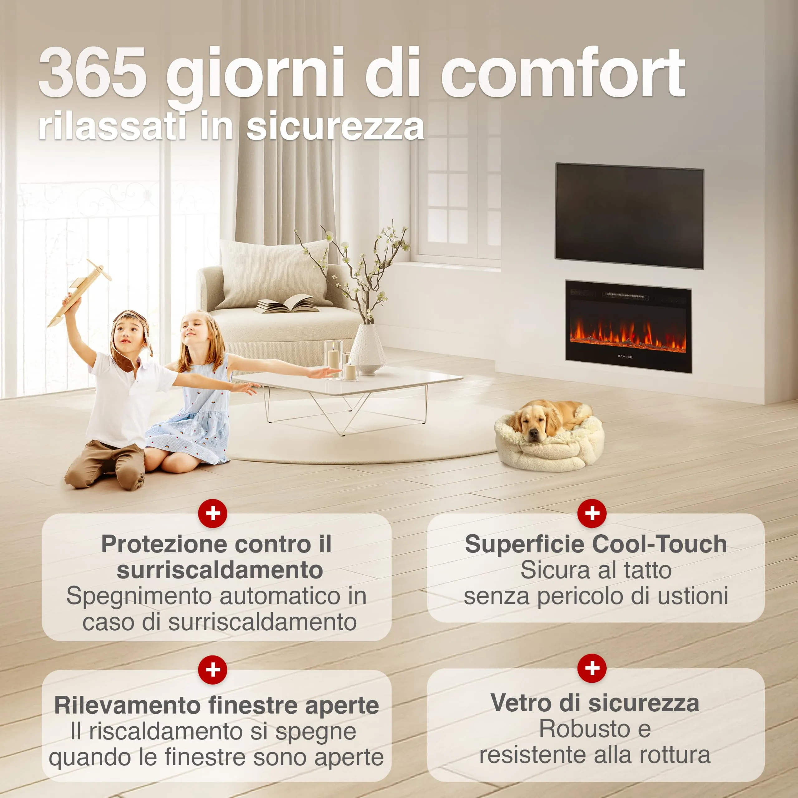 KAMINIO Marlon PRO 30 Camino Elettrico da Incasso, Parete o Appoggio - immagine 5