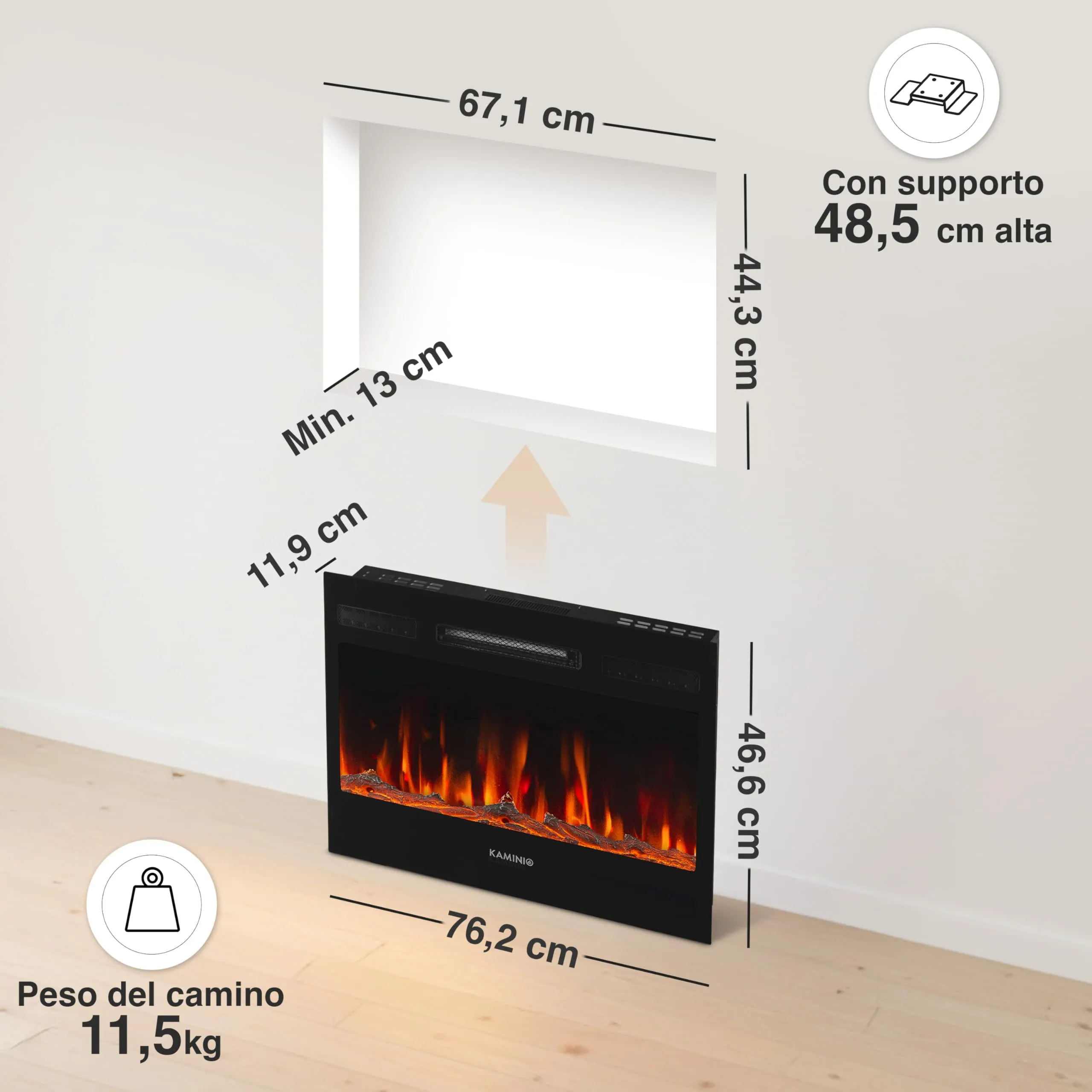KAMINIO Marlon PRO 30 Camino Elettrico da Incasso, Parete o Appoggio - immagine 6