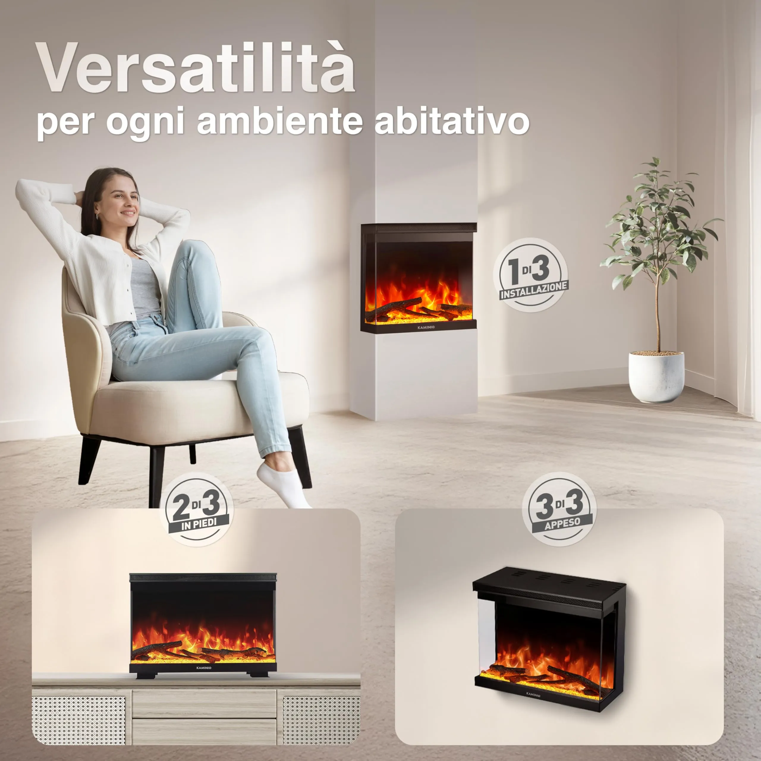 KAMINIO Lea PRO Camino Elettrico, Nero, 24 pollici (61 cm) - immagine 2