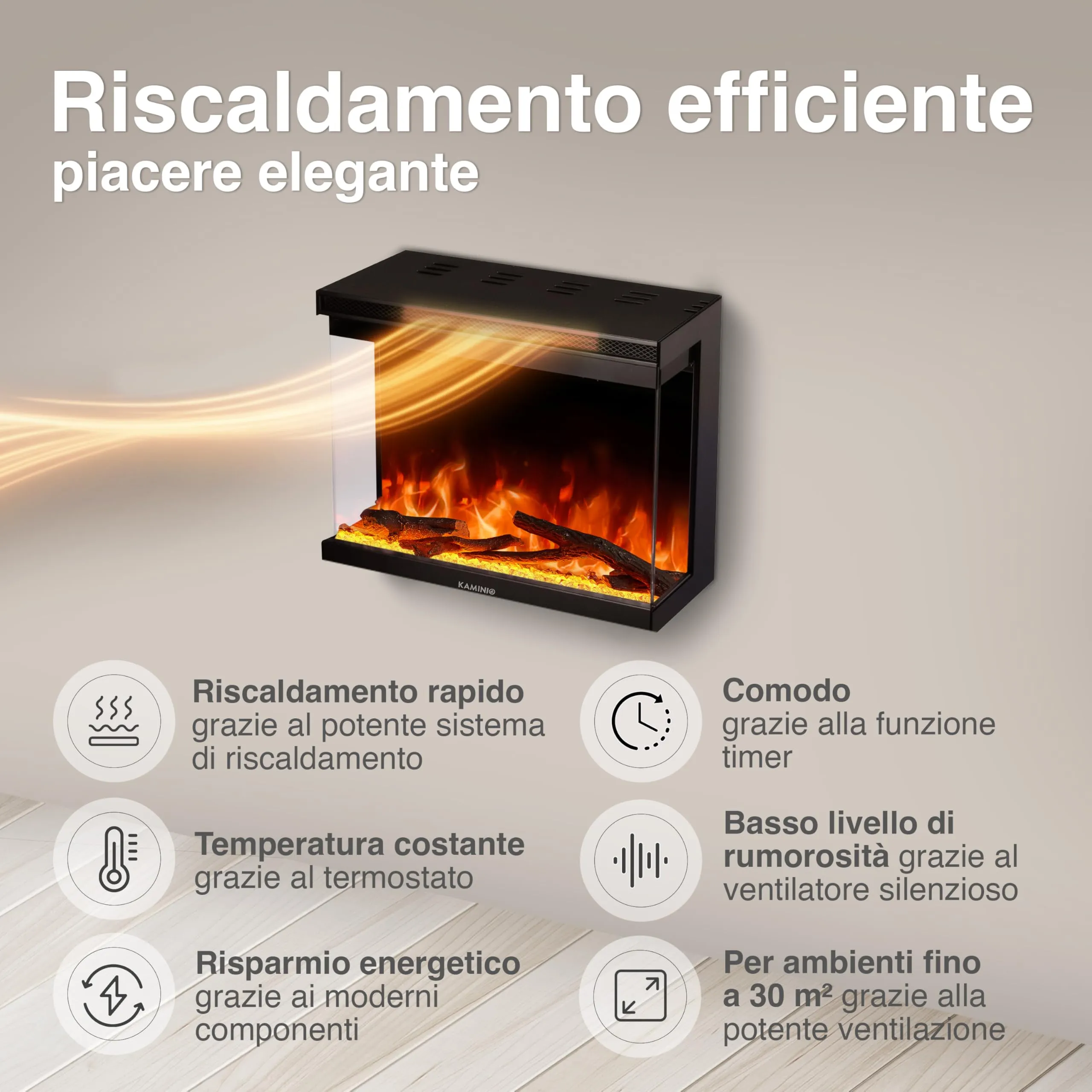 KAMINIO Lea PRO Camino Elettrico, Nero, 24 pollici (61 cm) - immagine 4