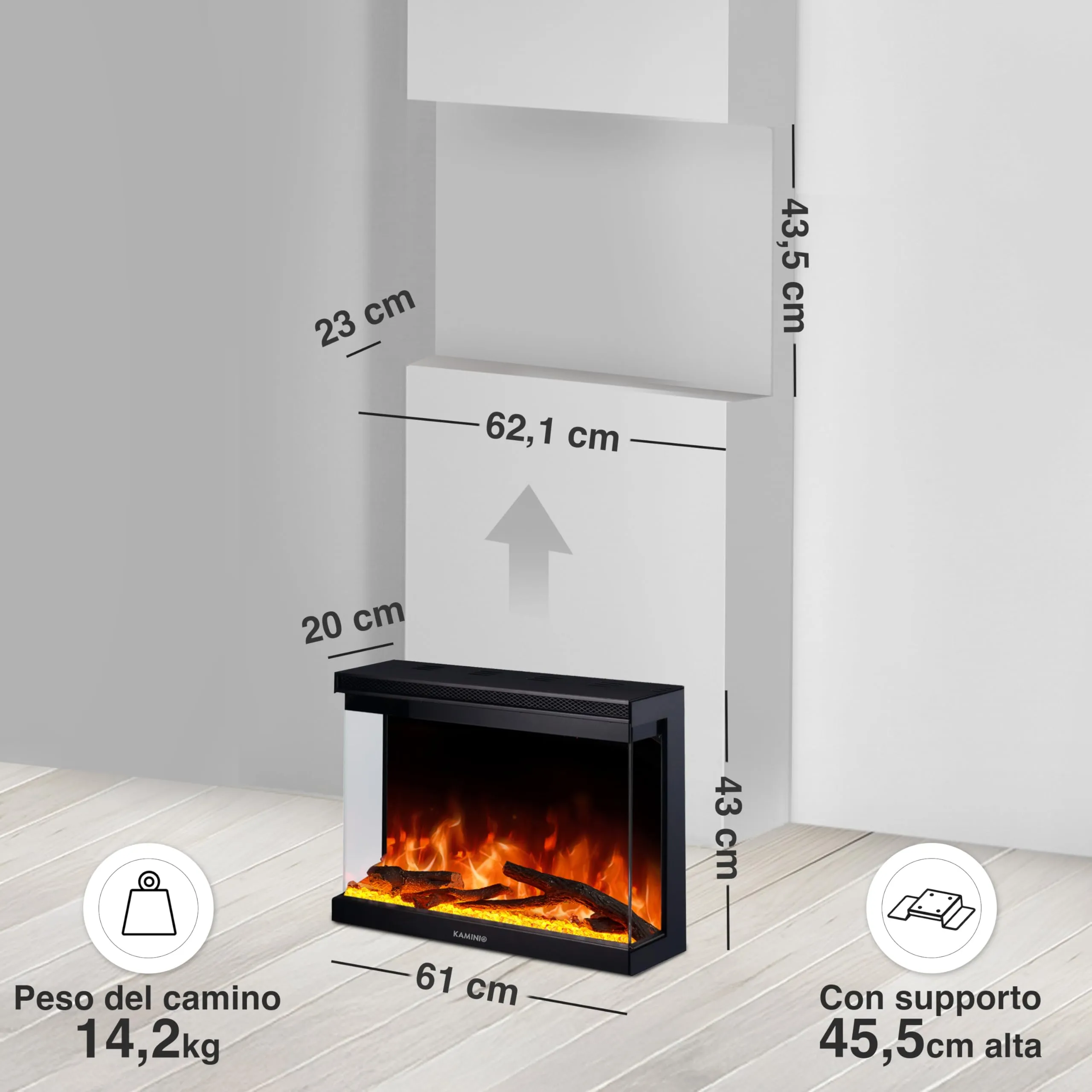 KAMINIO Lea PRO Camino Elettrico, Nero, 24 pollici (61 cm) - immagine 6