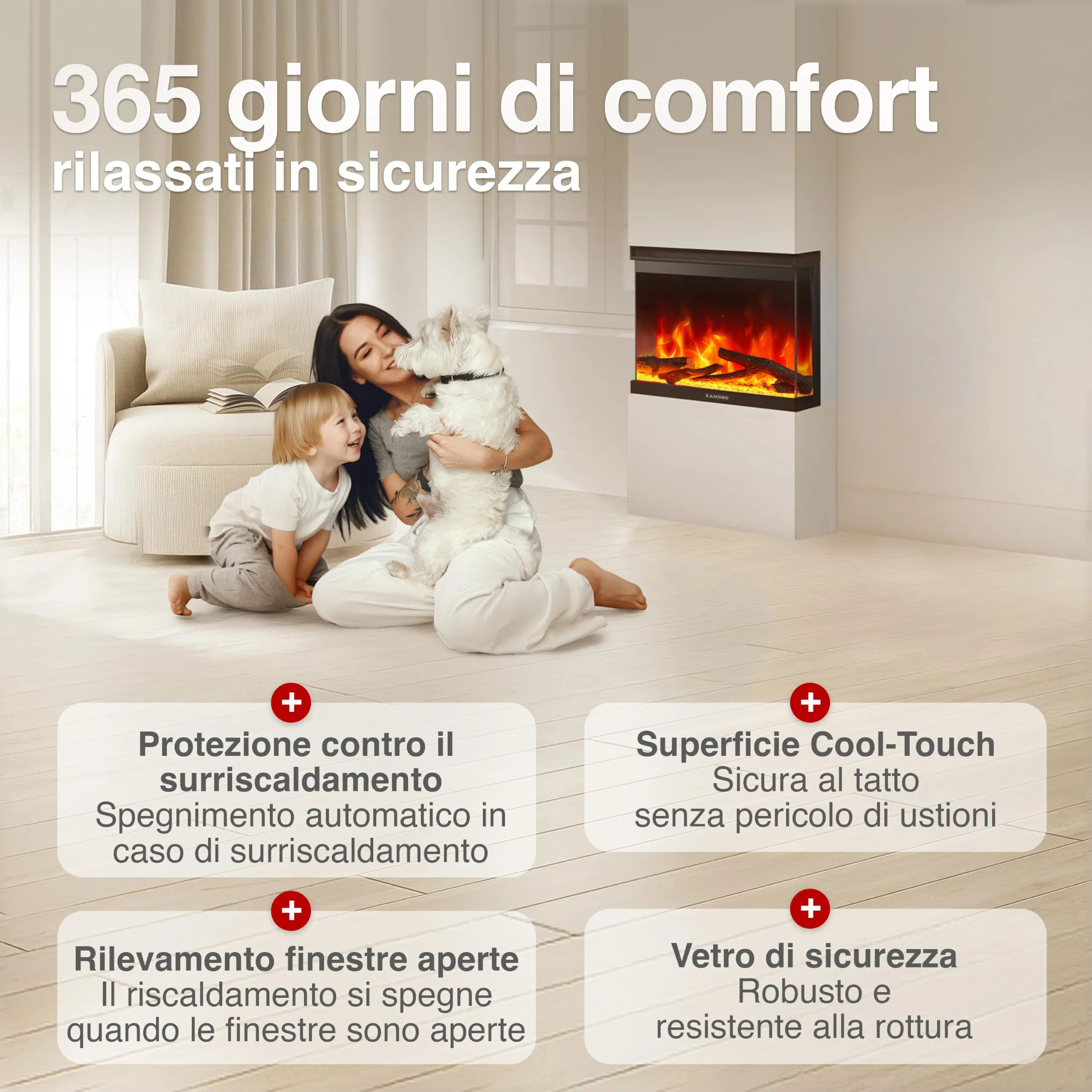 KAMINIO Lea PRO 30 Camino Elettrico da Incasso, Parete o Appoggio, Nero - immagine 5