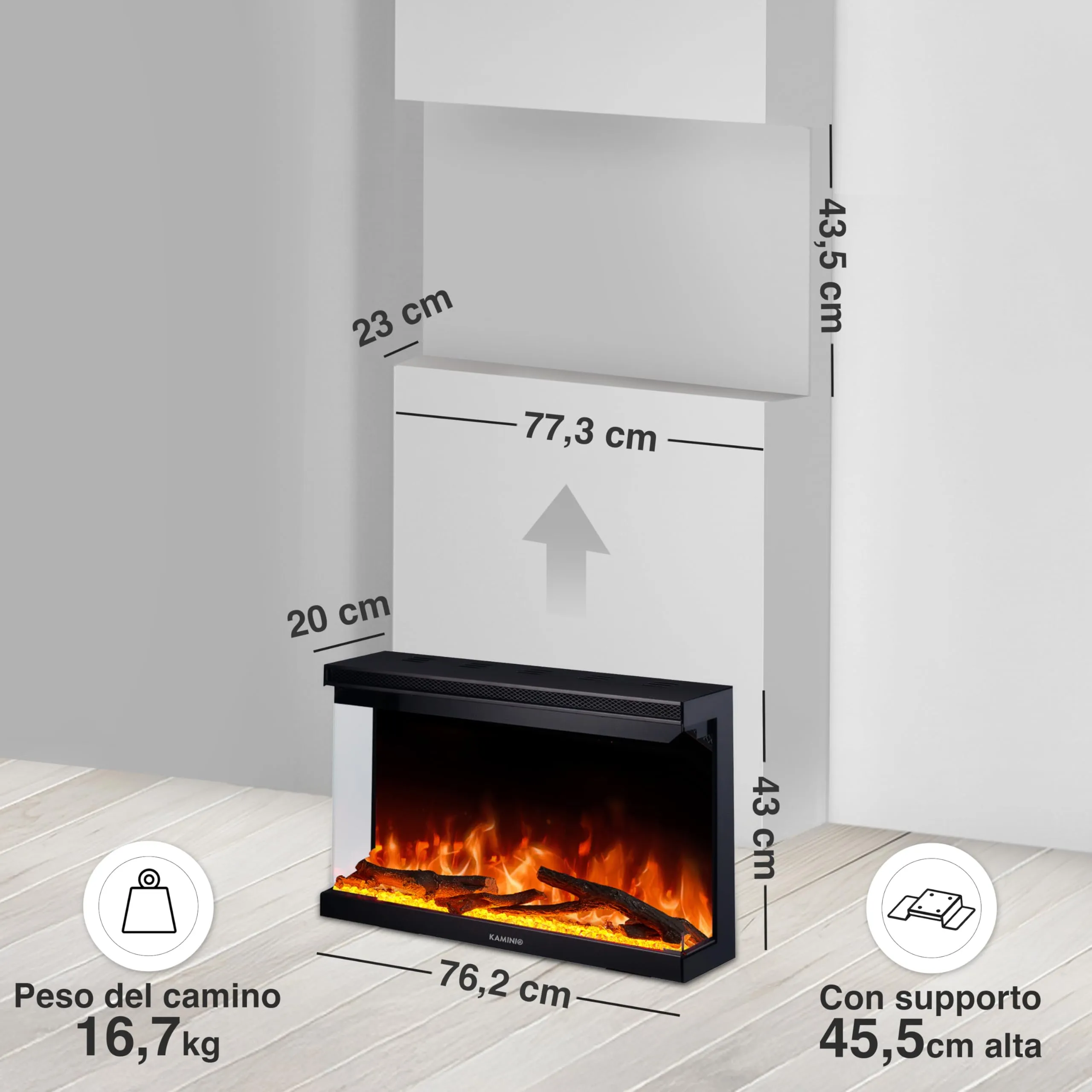 KAMINIO Lea PRO 30 Camino Elettrico da Incasso, Parete o Appoggio, Nero - immagine 6