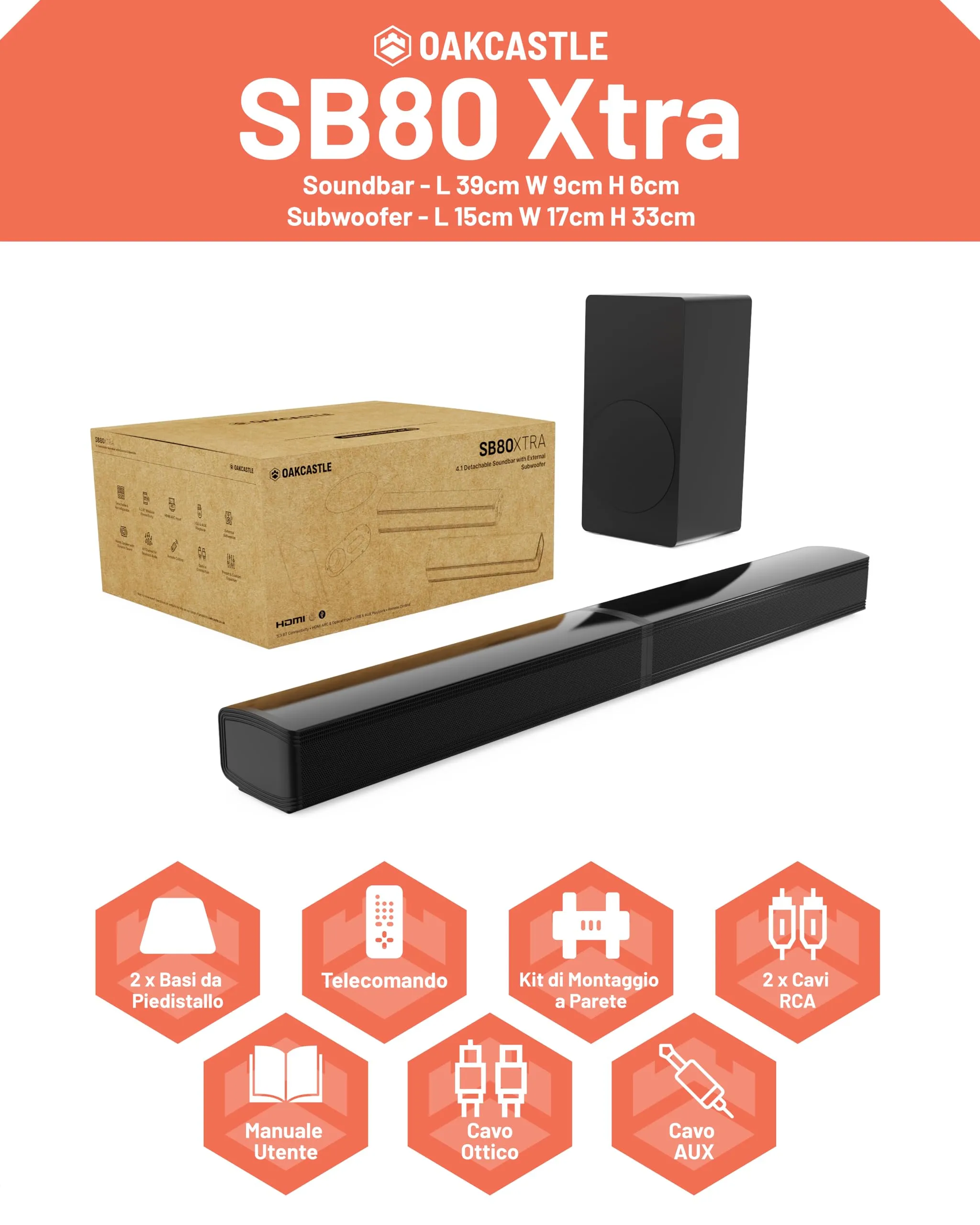 Oakcastle SB80 Xtra 200W Home Theater Soundbar with Bluetooth 5.3 - immagine 7