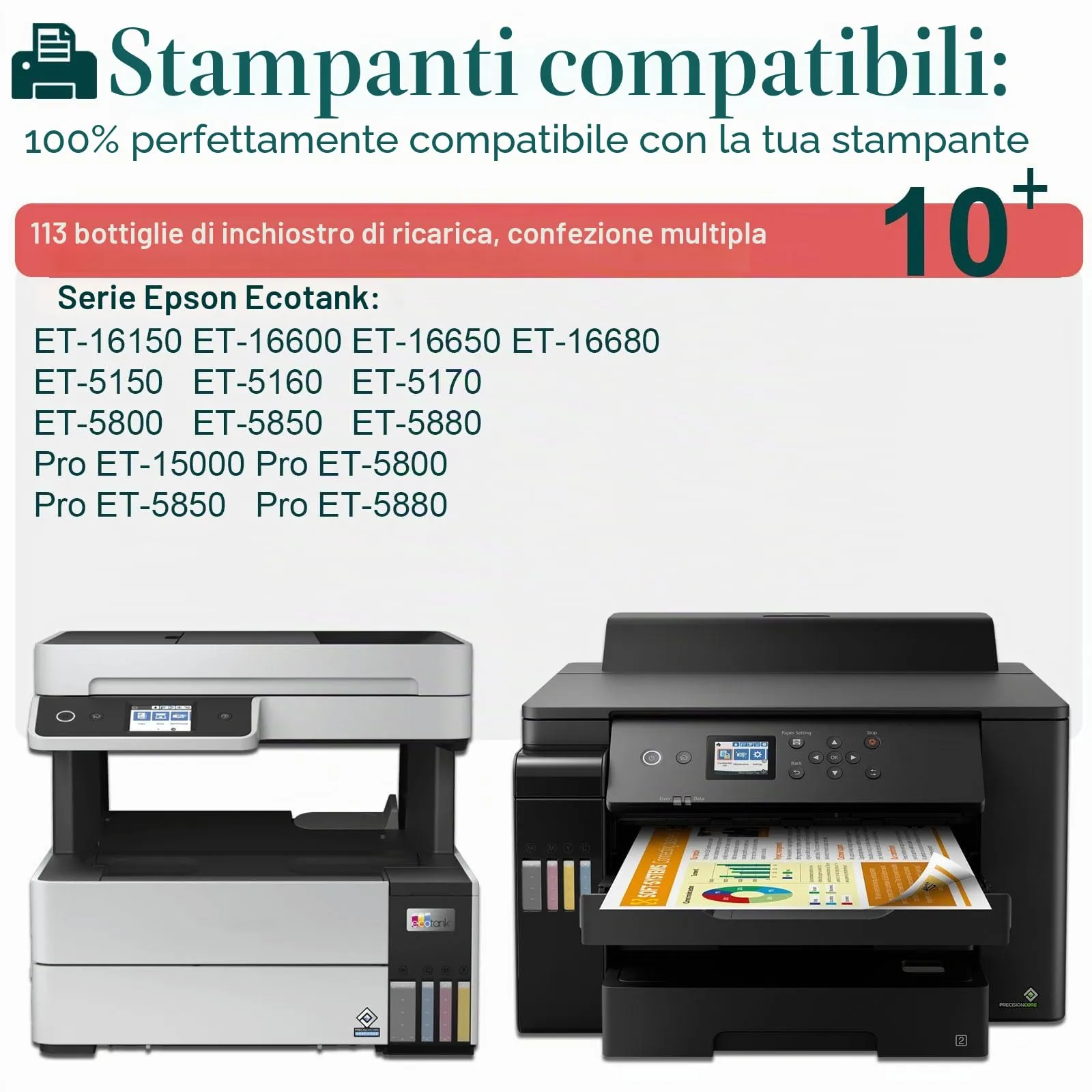 HenceBuy 113 Inchiostro Multipack per Epson EcoTank ET-16150 ET-16600 ET-16650 ET-16680 ET-5150 ET-5160 ET-5170 ET-5800 ET-5850 ET-5880 (5 Pezzi: 2 Nero, 1 Ciano, 1 Magenta, 1 Giallo) - immagine 2