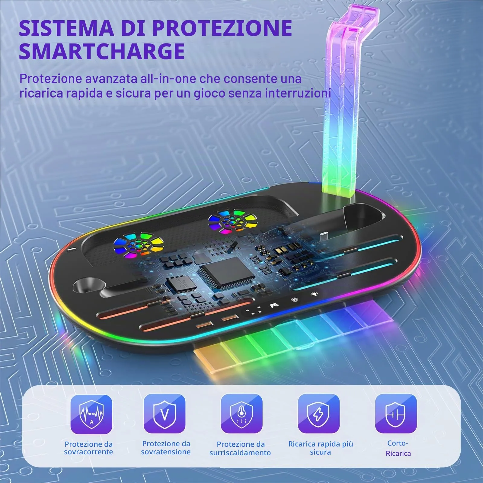 Dobewingdelou Stazione di ricarica per Switch 2 con ventola di raffreddamento, caricabatterie per JoyCon e Pro Controller, luce RGB, 2 porte USB e 7 slot per schede di gioco, nero - immagine 9