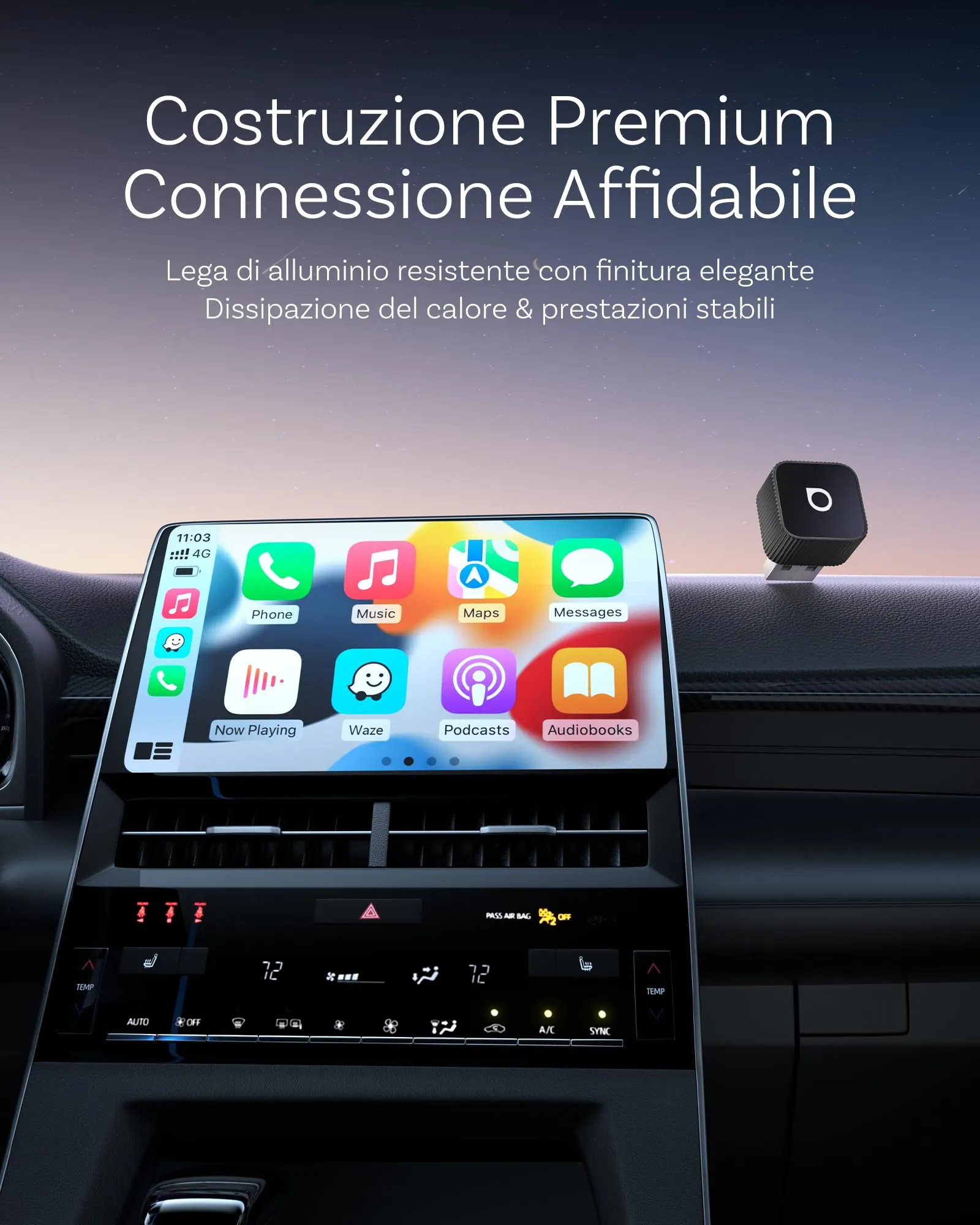 Ottocast Mini 3.0 Slim 2026 Adattatore Wireless per CarPlay e Android Auto, Nero - immagine 4