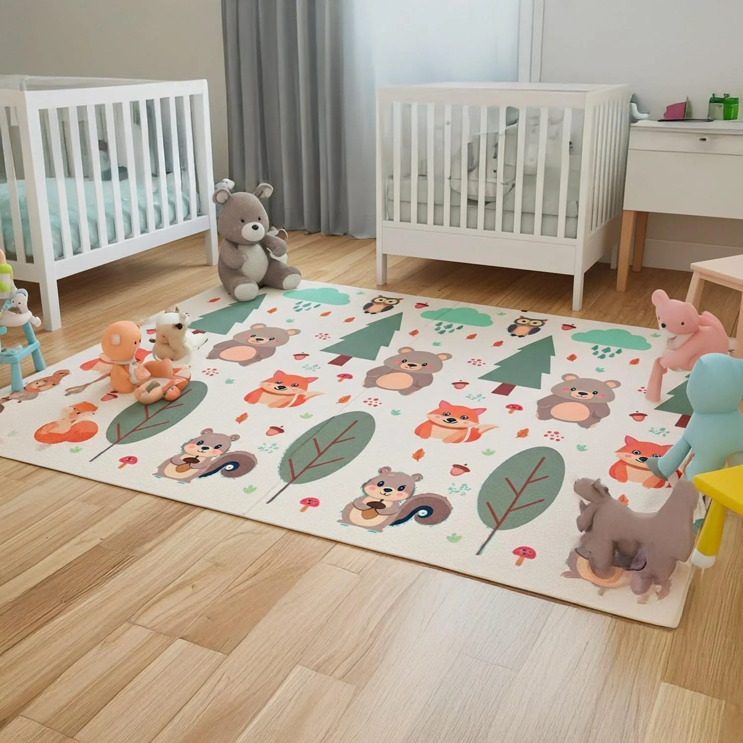 GIODICART Tappetino Gioco per Bambini Pieghevole, 200x150 cm, 10mm, Motivo Bosco con Animali, Verde - immagine 2