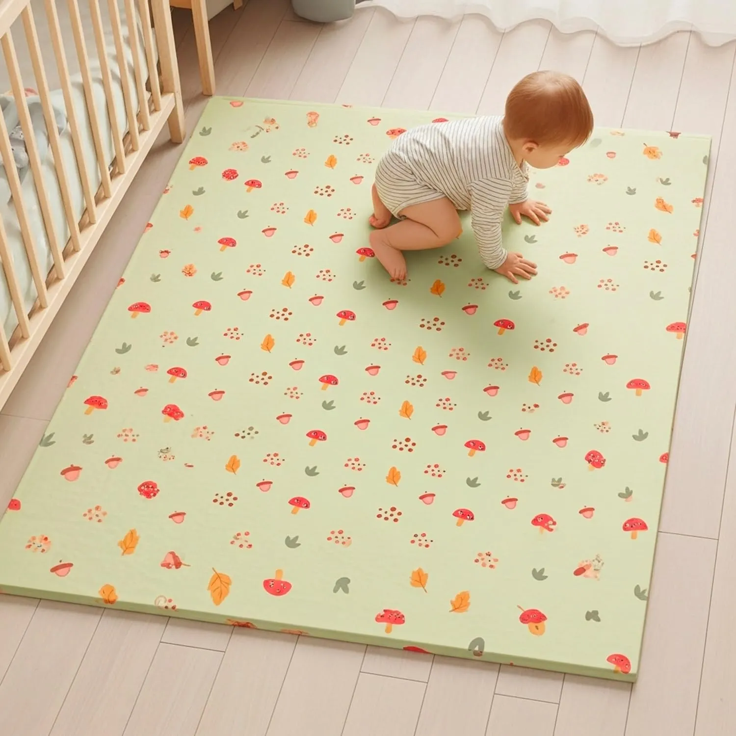 GIODICART Tappetino Gioco per Bambini Pieghevole, 200x150 cm, 10mm, Motivo Bosco con Animali, Verde - immagine 3