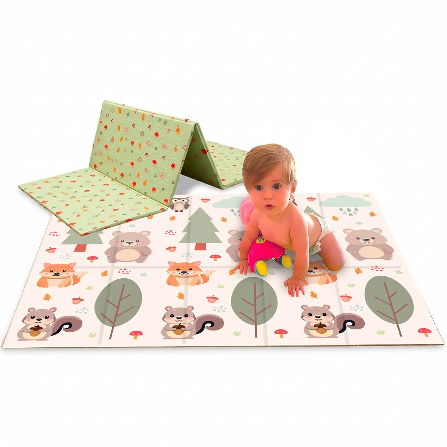 GIODICART Tappetino Gioco per Bambini Pieghevole, 200x150 cm, 10mm, Motivo Bosco con Animali, Verde - immagine 5