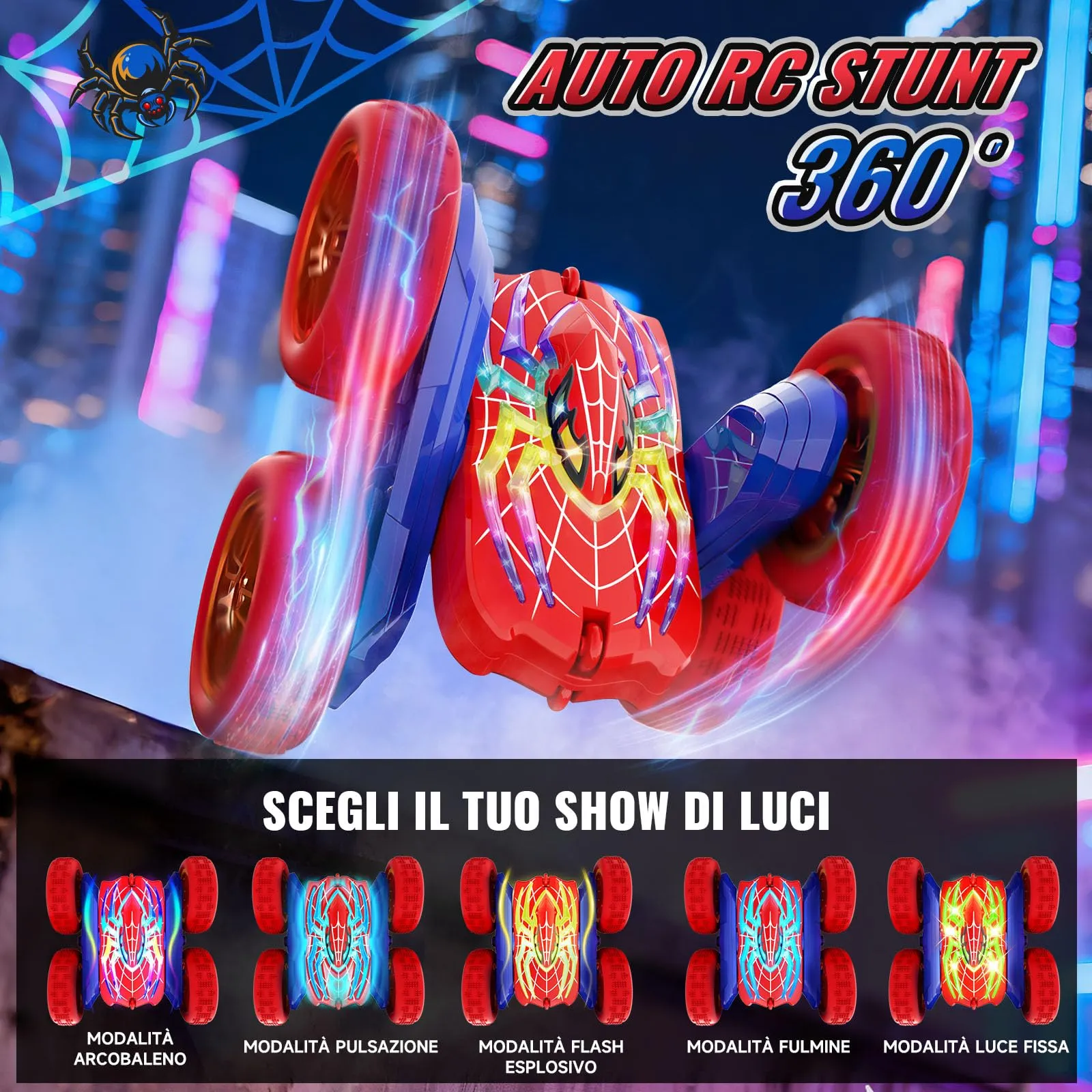Mirthigig Macchina Telecomandata Acrobatica 2.4GHz 4WD Rotazione 360° con 5 Luci, Monster Truck Radiocomandata per Bambini 3-12 Anni, KV-035 - immagine 2
