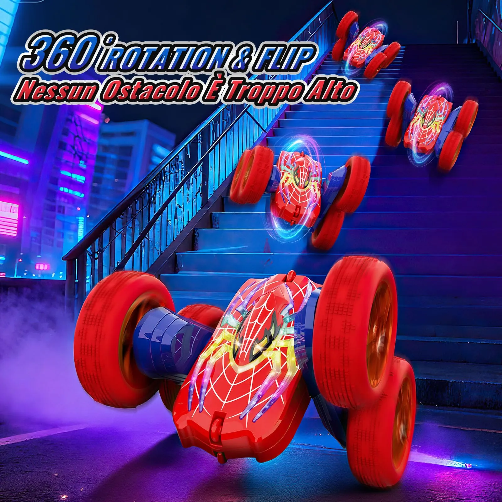 Mirthigig Macchina Telecomandata Acrobatica 2.4GHz 4WD Rotazione 360° con 5 Luci, Monster Truck Radiocomandata per Bambini 3-12 Anni, KV-035 - immagine 5