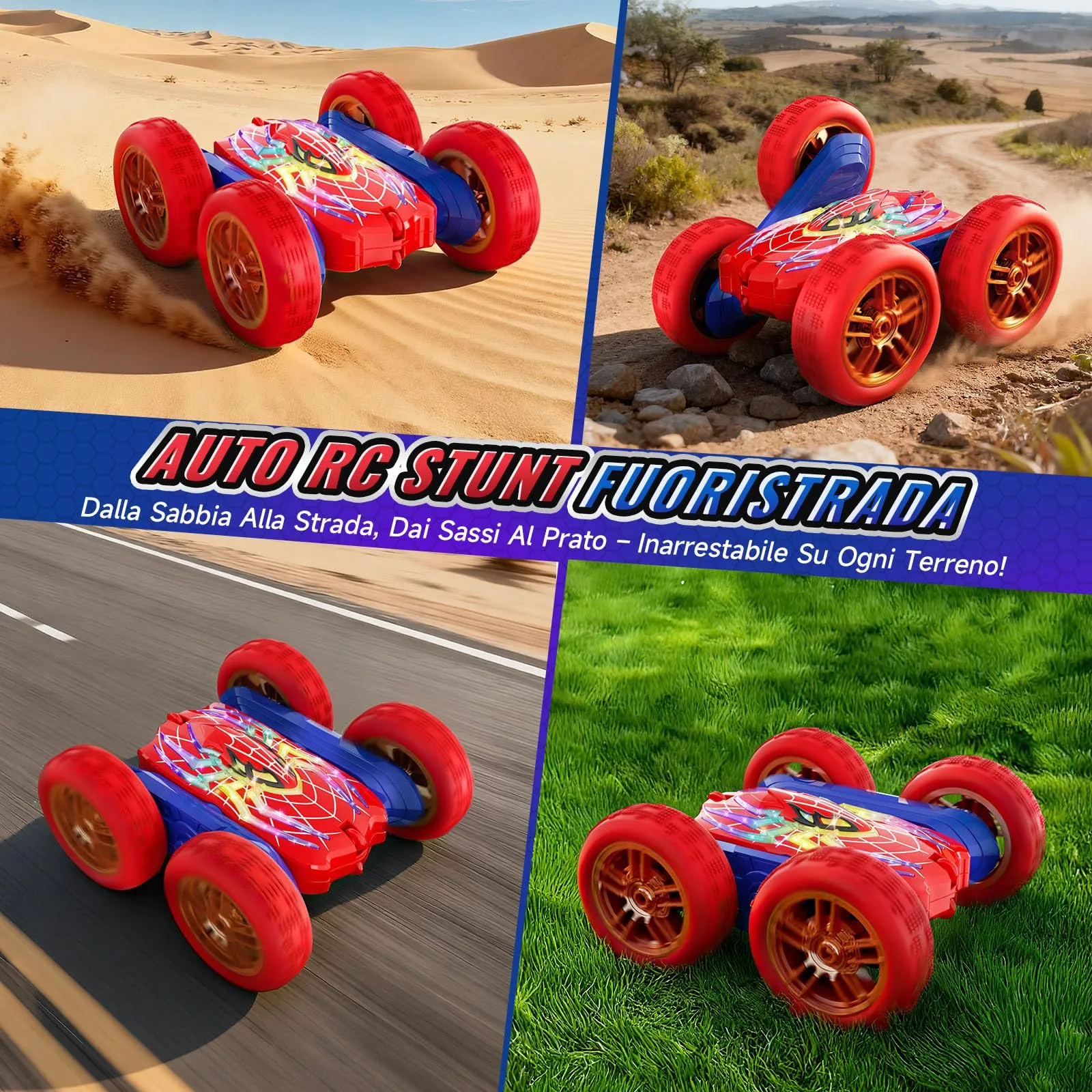 Mirthigig Macchina Telecomandata Acrobatica 2.4GHz 4WD Rotazione 360° con 5 Luci, Monster Truck Radiocomandata per Bambini 3-12 Anni, KV-035 - immagine 6