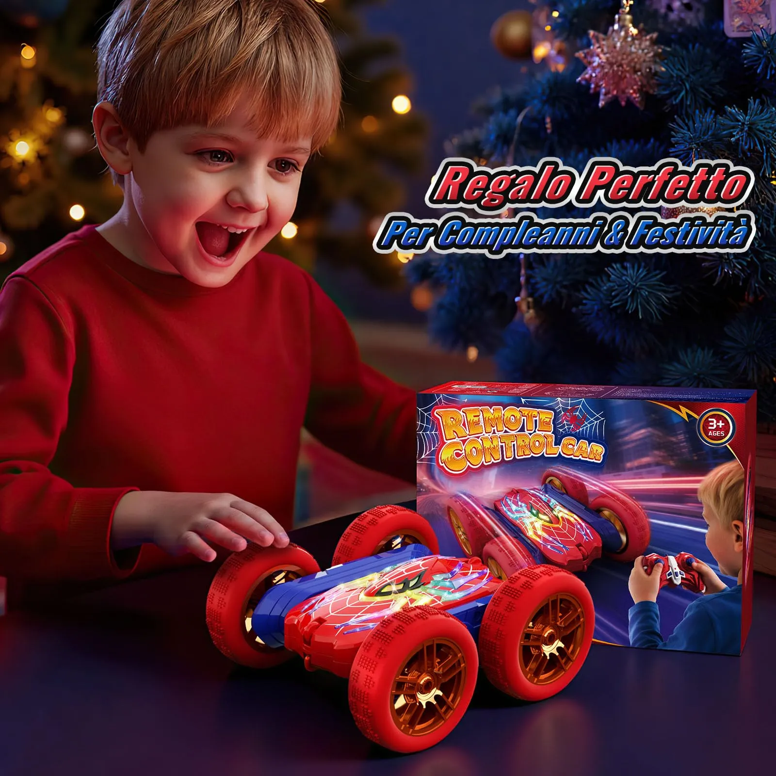 Mirthigig Macchina Telecomandata Acrobatica 2.4GHz 4WD Rotazione 360° con 5 Luci, Monster Truck Radiocomandata per Bambini 3-12 Anni, KV-035 - immagine 7