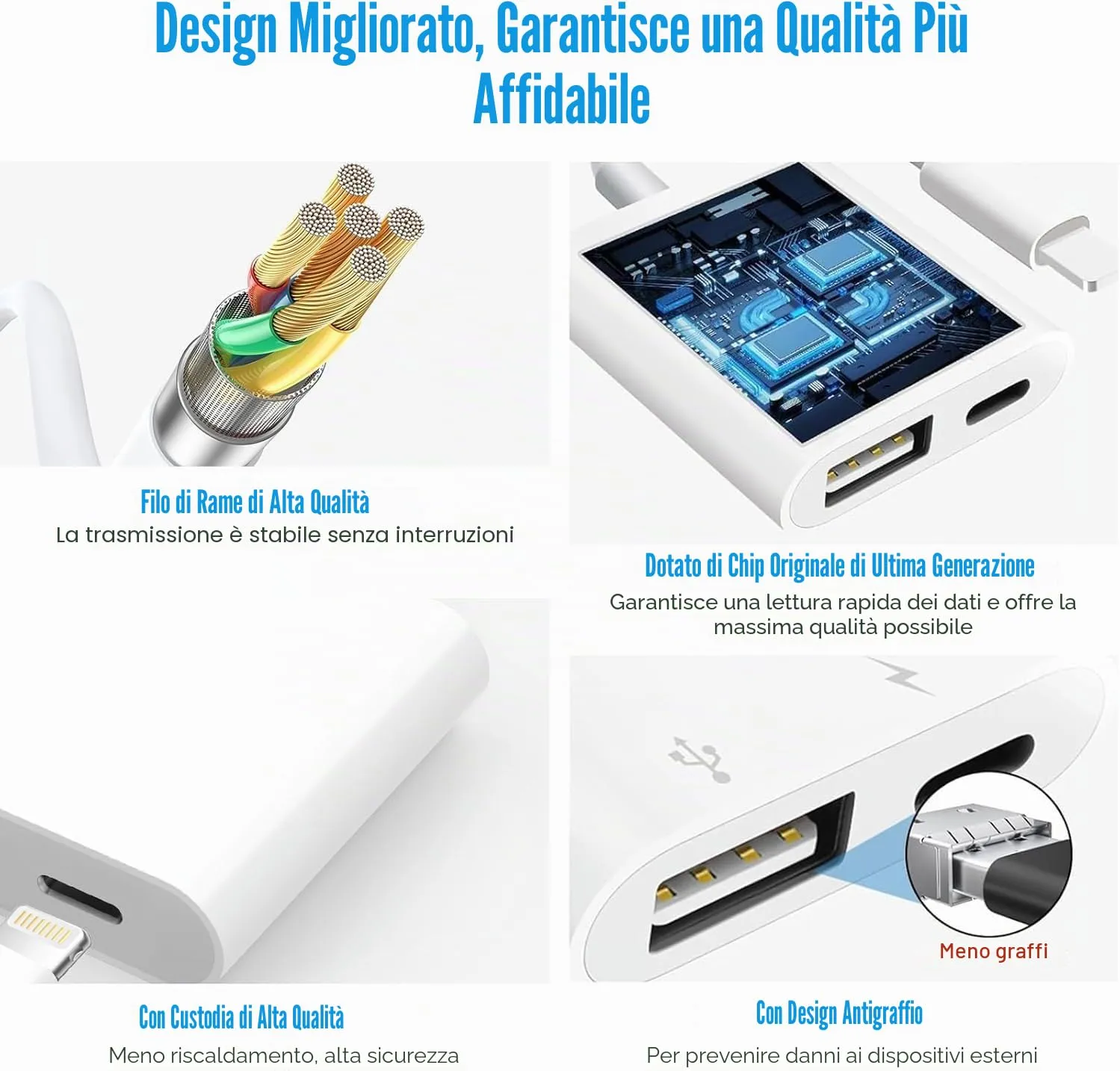 Bamkey Adattatore Lightning a USB OTG per iPhone 14/13/12/11 con Porta di Ricarica, Bianco - immagine 2