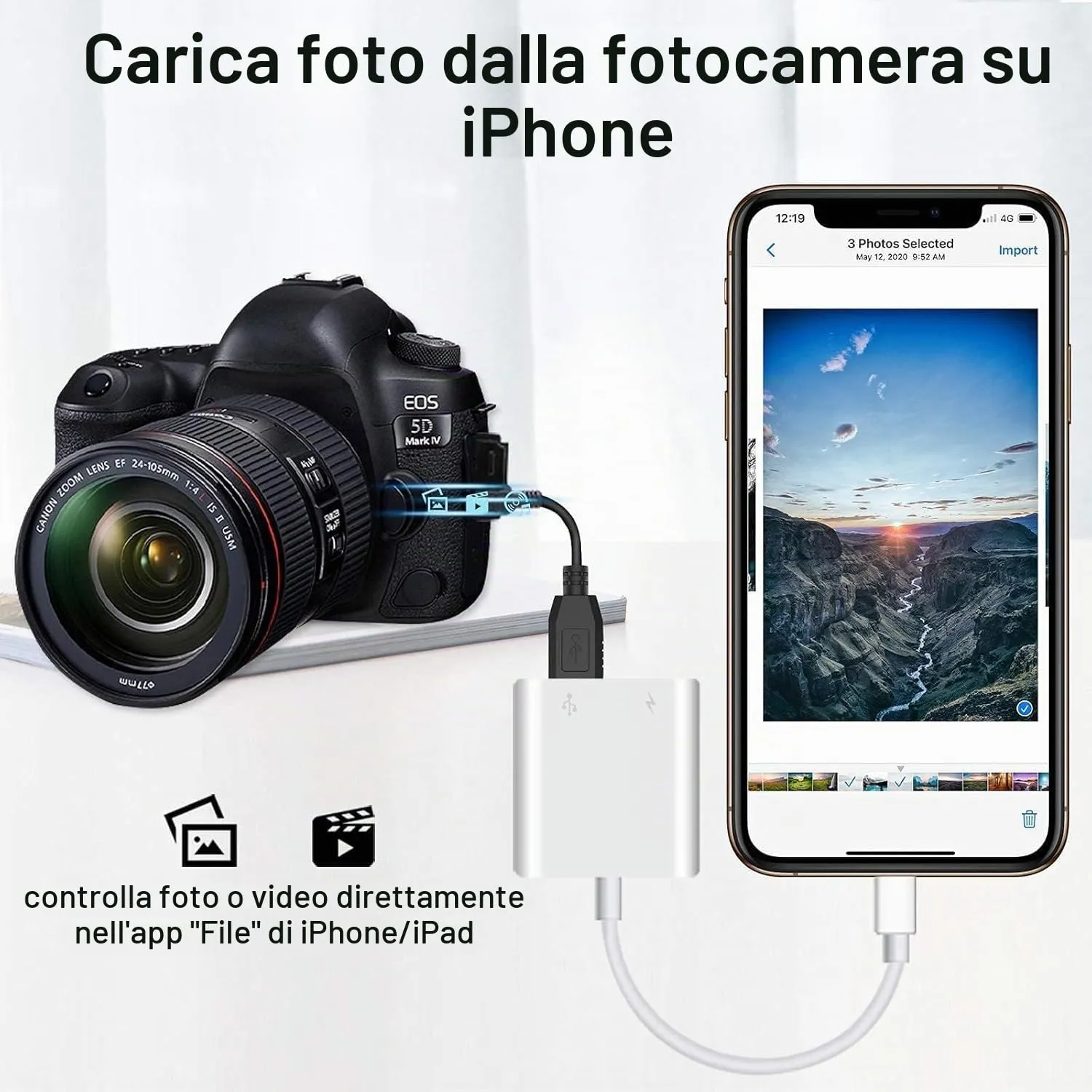 Bamkey Adattatore Lightning a USB OTG per iPhone 14/13/12/11 con Porta di Ricarica, Bianco - immagine 7