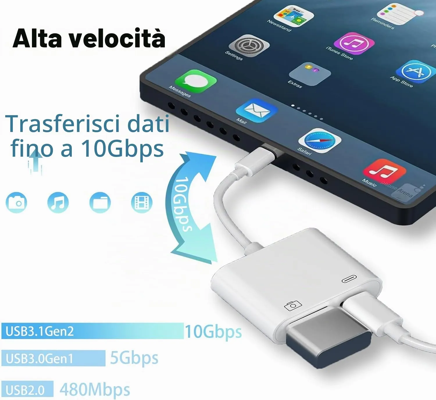 Bamkey Adattatore Lightning a USB OTG per iPhone 14/13/12/11 con Porta di Ricarica, Bianco - immagine 8