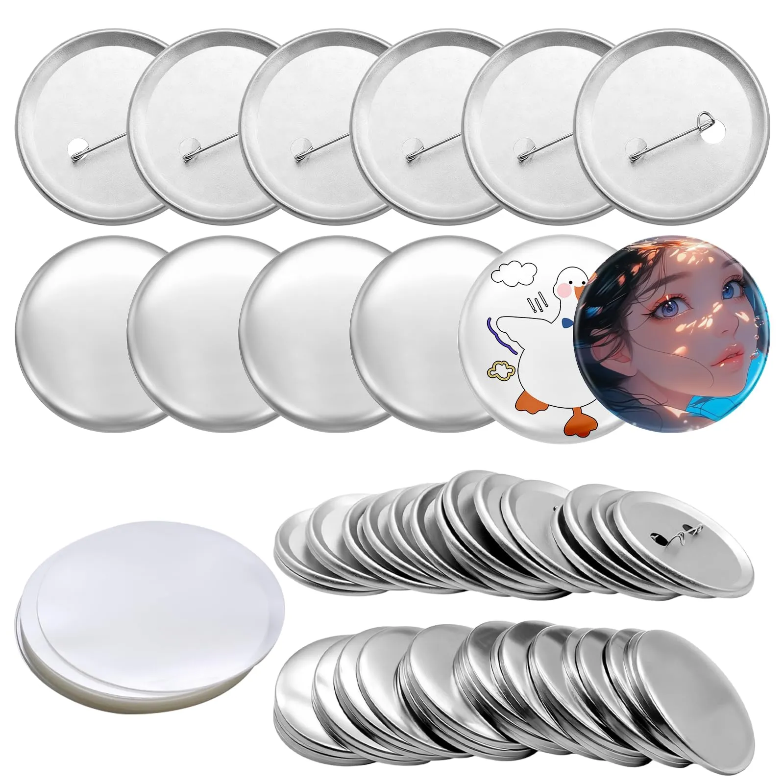 PWGHWG Set di 100 Pulsanti Grezzi in Metallo da 58mm con Spilla di Sicurezza per Macchina per Pulsanti - immagine 1