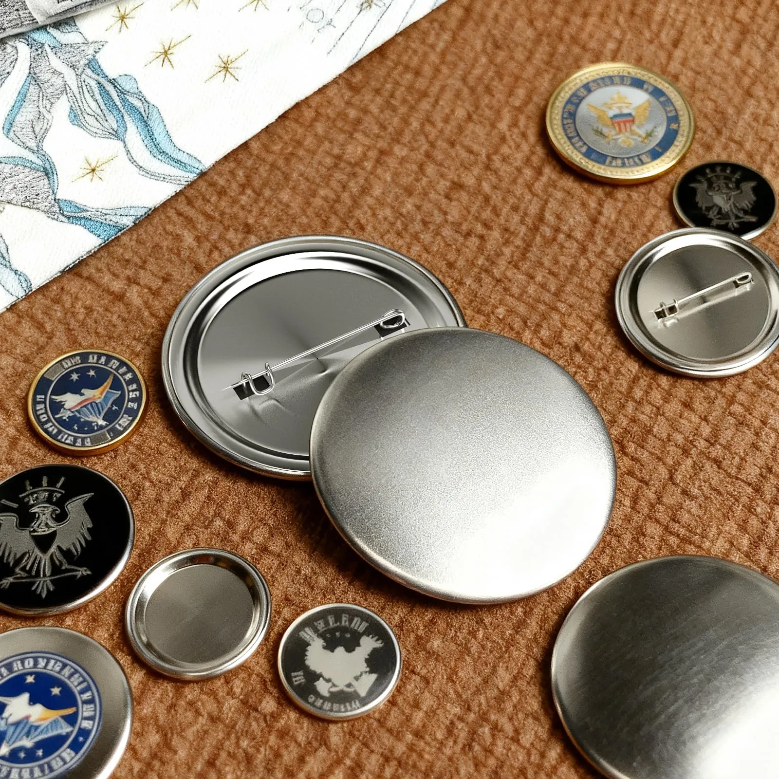 PWGHWG Set di 100 Pulsanti Grezzi in Metallo da 58mm con Spilla di Sicurezza per Macchina per Pulsanti - immagine 5